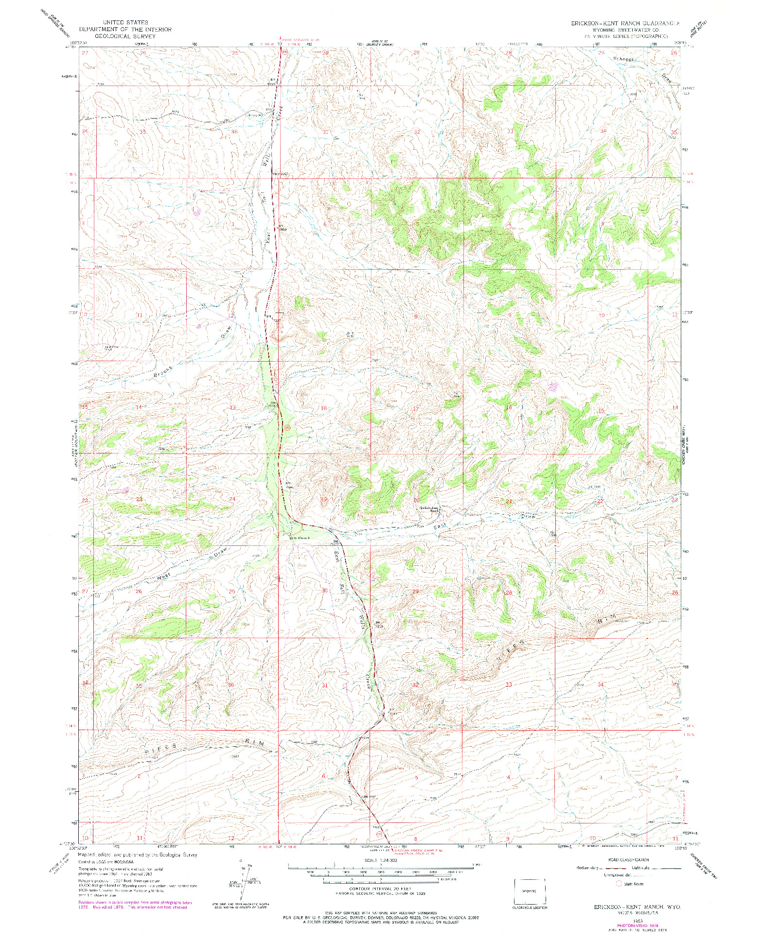 USGS 1:24000-SCALE QUADRANGLE FOR ERICKSON-KENT RANCH, WY 1963