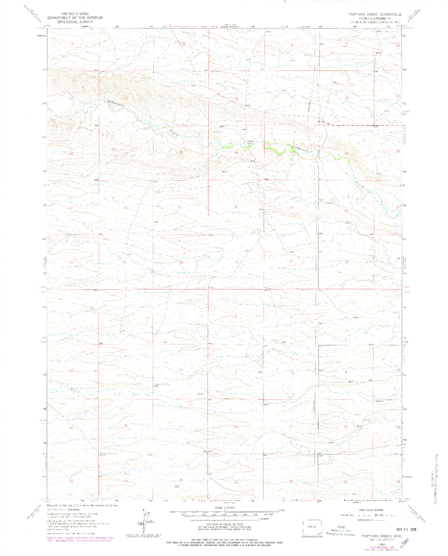 USGS 1:24000-SCALE QUADRANGLE FOR FARTHING RANCH, WY 1962