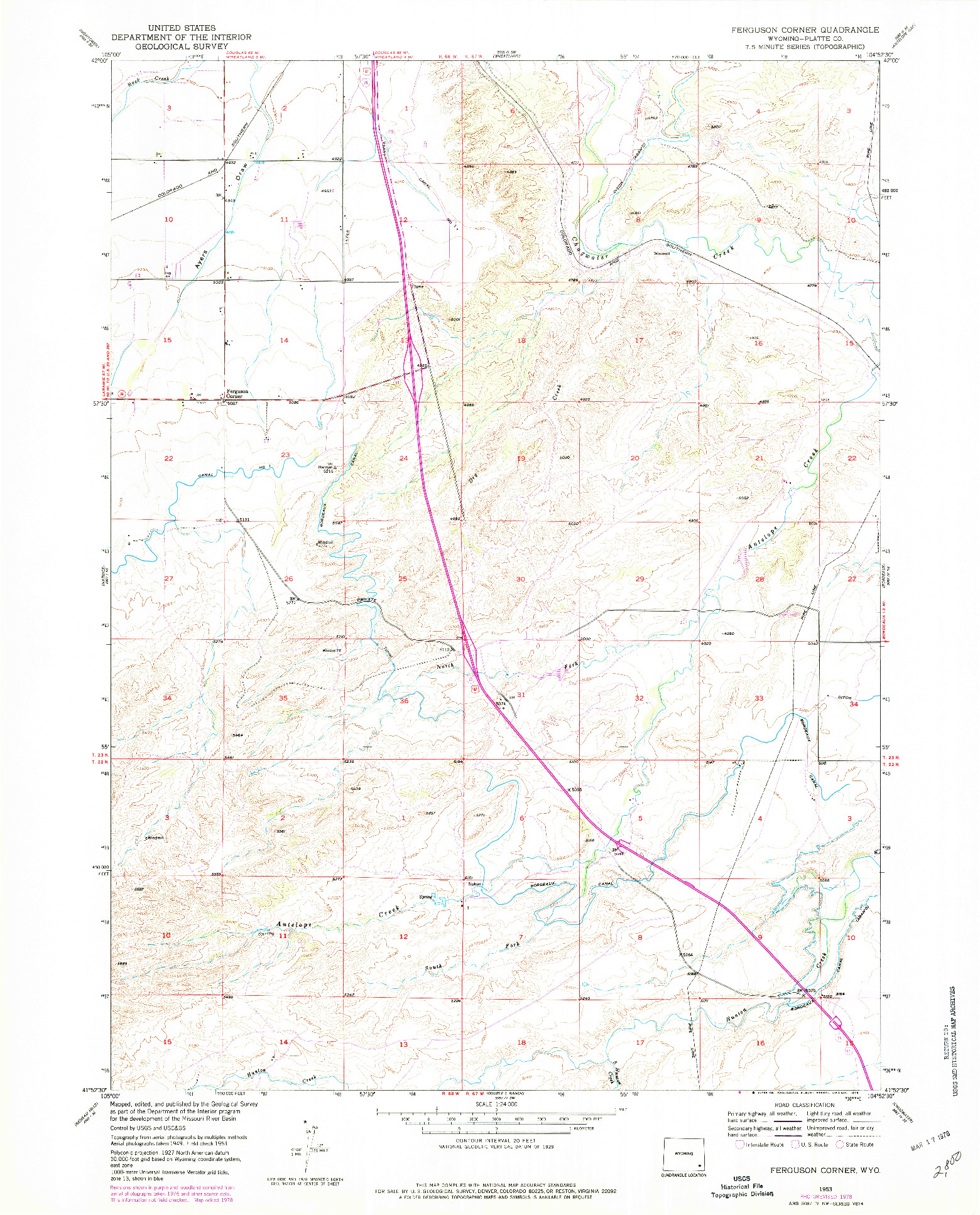 USGS 1:24000-SCALE QUADRANGLE FOR FERGUSON CORNER, WY 1953
