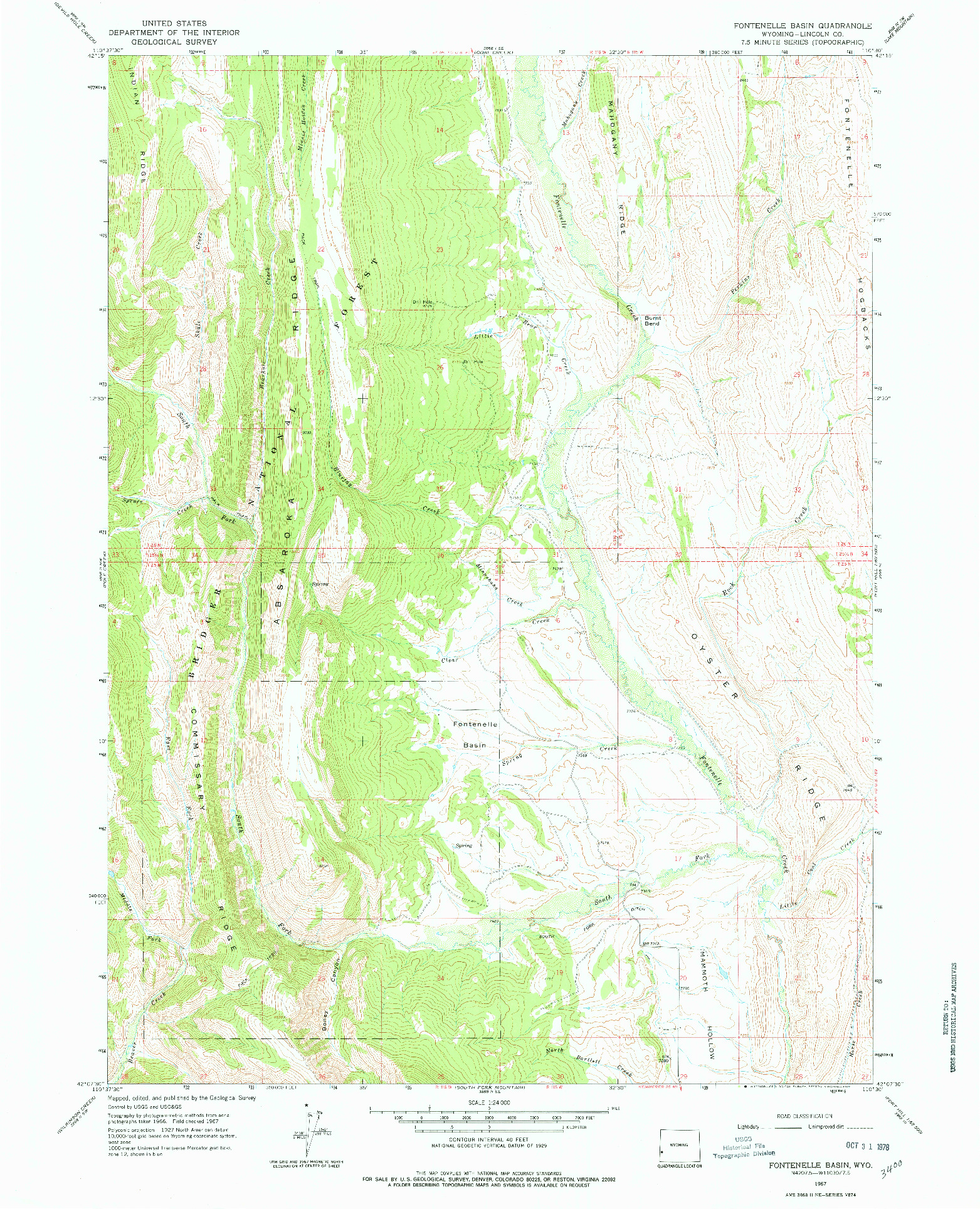 USGS 1:24000-SCALE QUADRANGLE FOR FONTENELLE BASIN, WY 1967