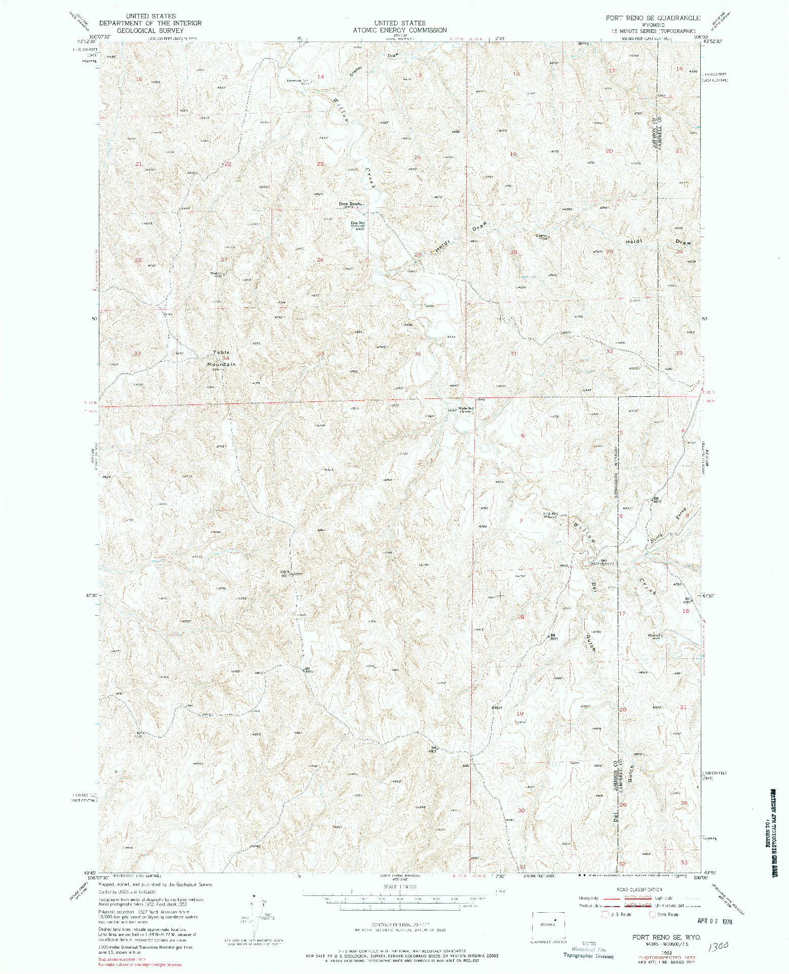 USGS 1:24000-SCALE QUADRANGLE FOR FORT RENO SE, WY 1953