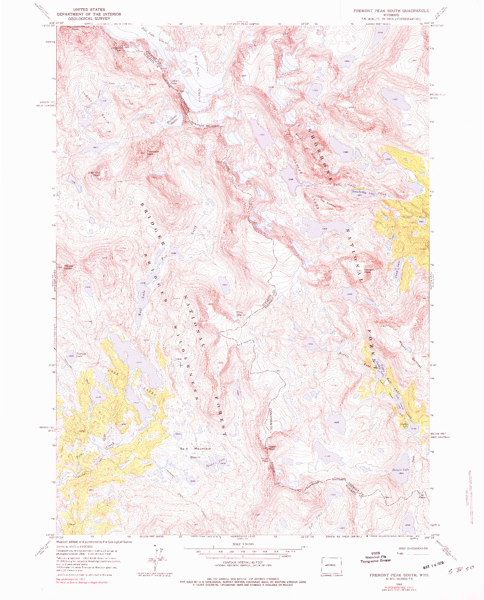 USGS 1:24000-SCALE QUADRANGLE FOR FREMONT PEAK SOUTH, WY 1968