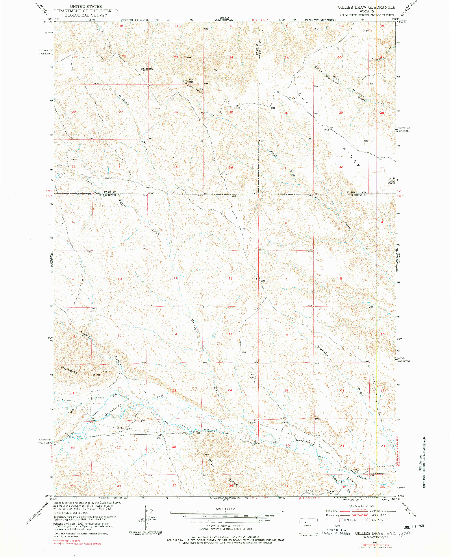 USGS 1:24000-SCALE QUADRANGLE FOR GILLIES DRAW, WY 1951