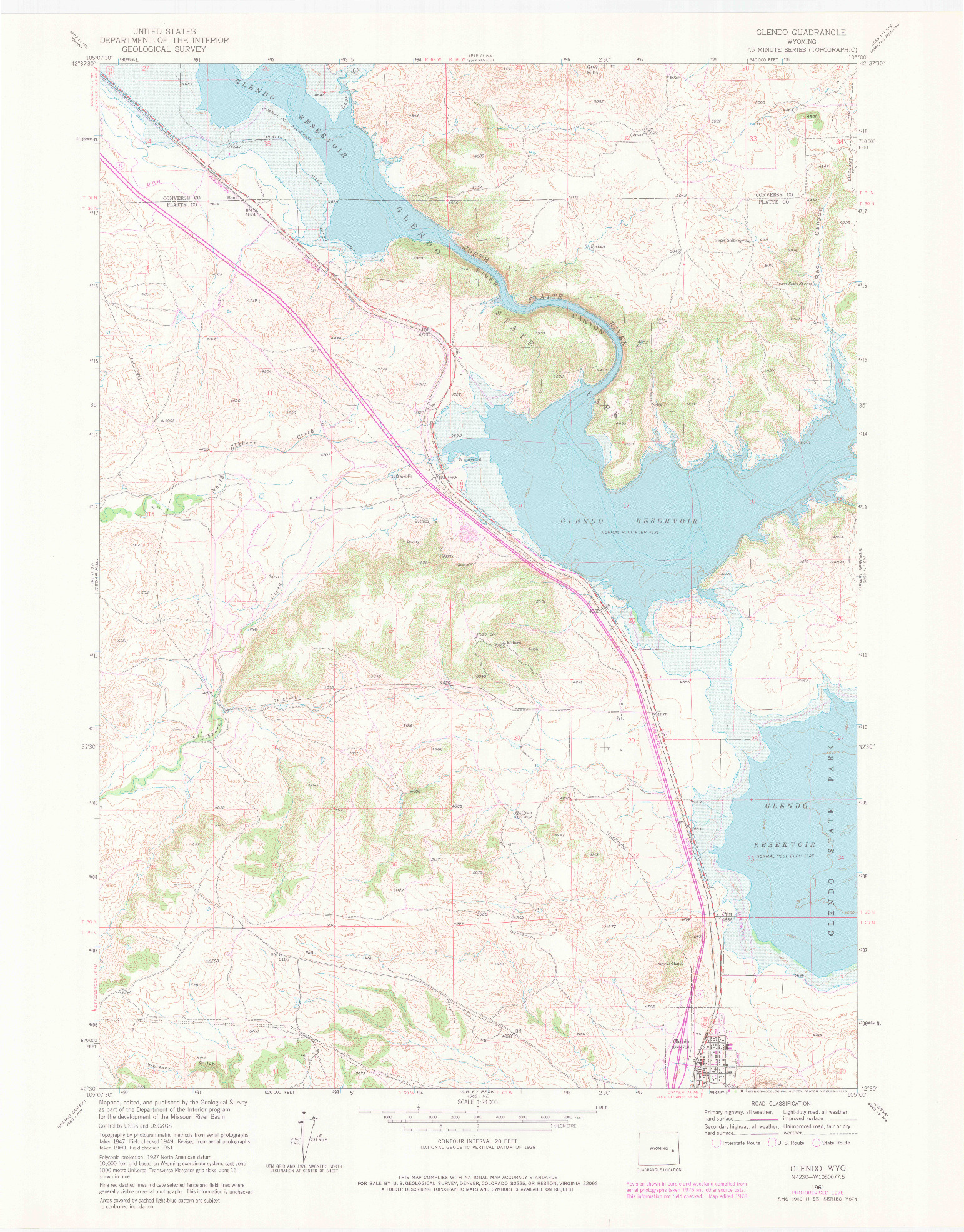 USGS 1:24000-SCALE QUADRANGLE FOR GLENDO, WY 1961