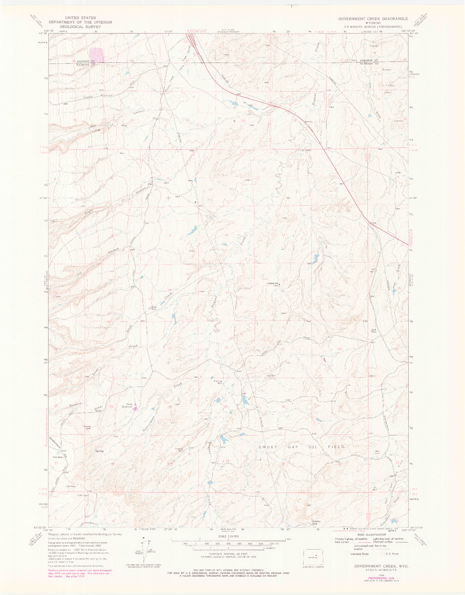 USGS 1:24000-SCALE QUADRANGLE FOR GOVERNMENT CREEK, WY 1968