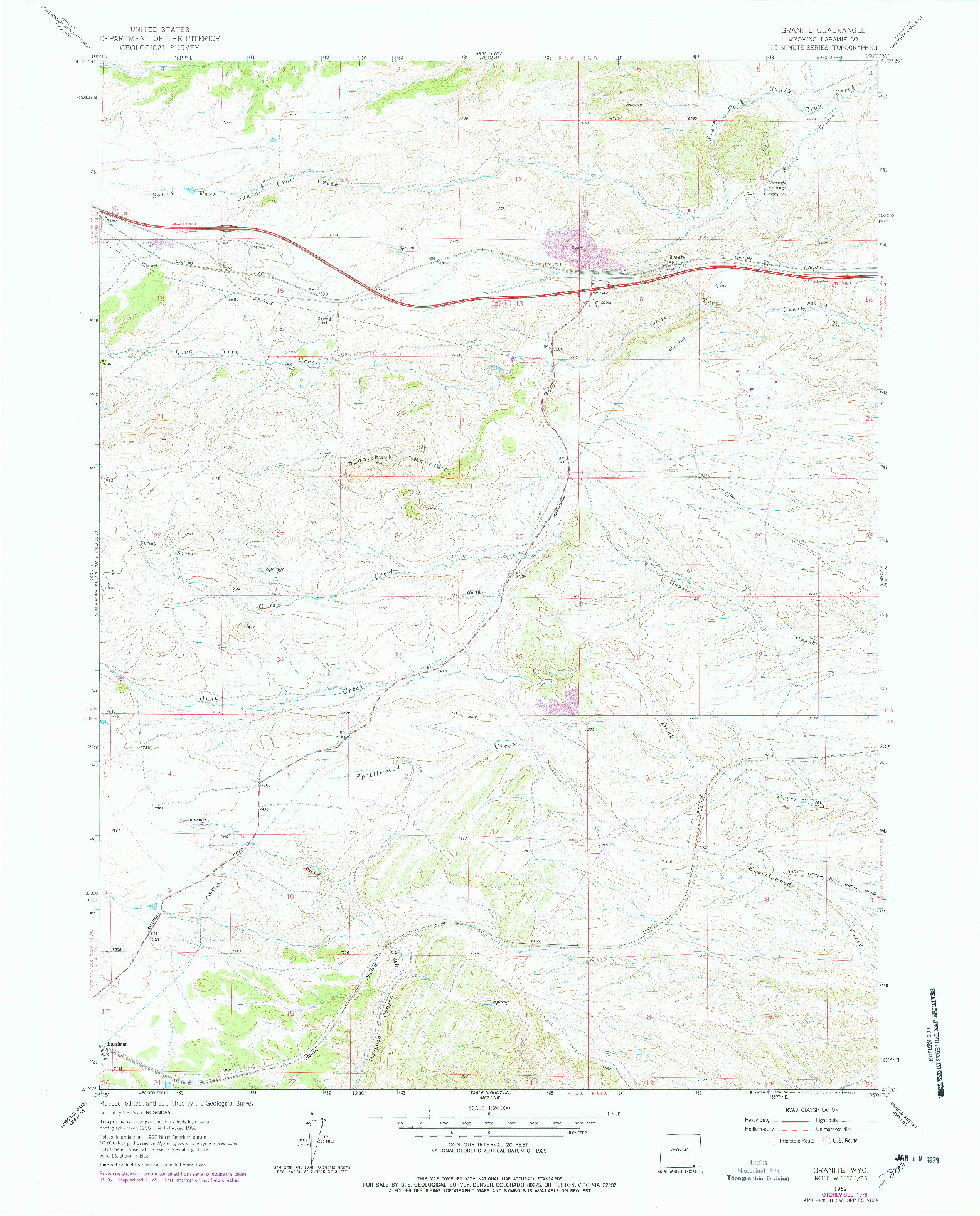 USGS 1:24000-SCALE QUADRANGLE FOR GRANITE, WY 1962