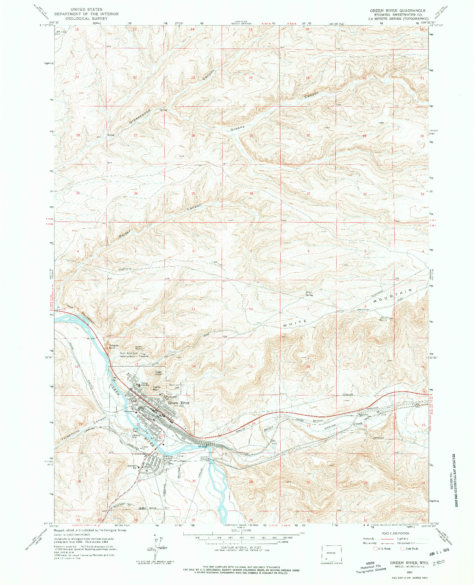USGS 1:24000-SCALE QUADRANGLE FOR GREEN RIVER, WY 1961