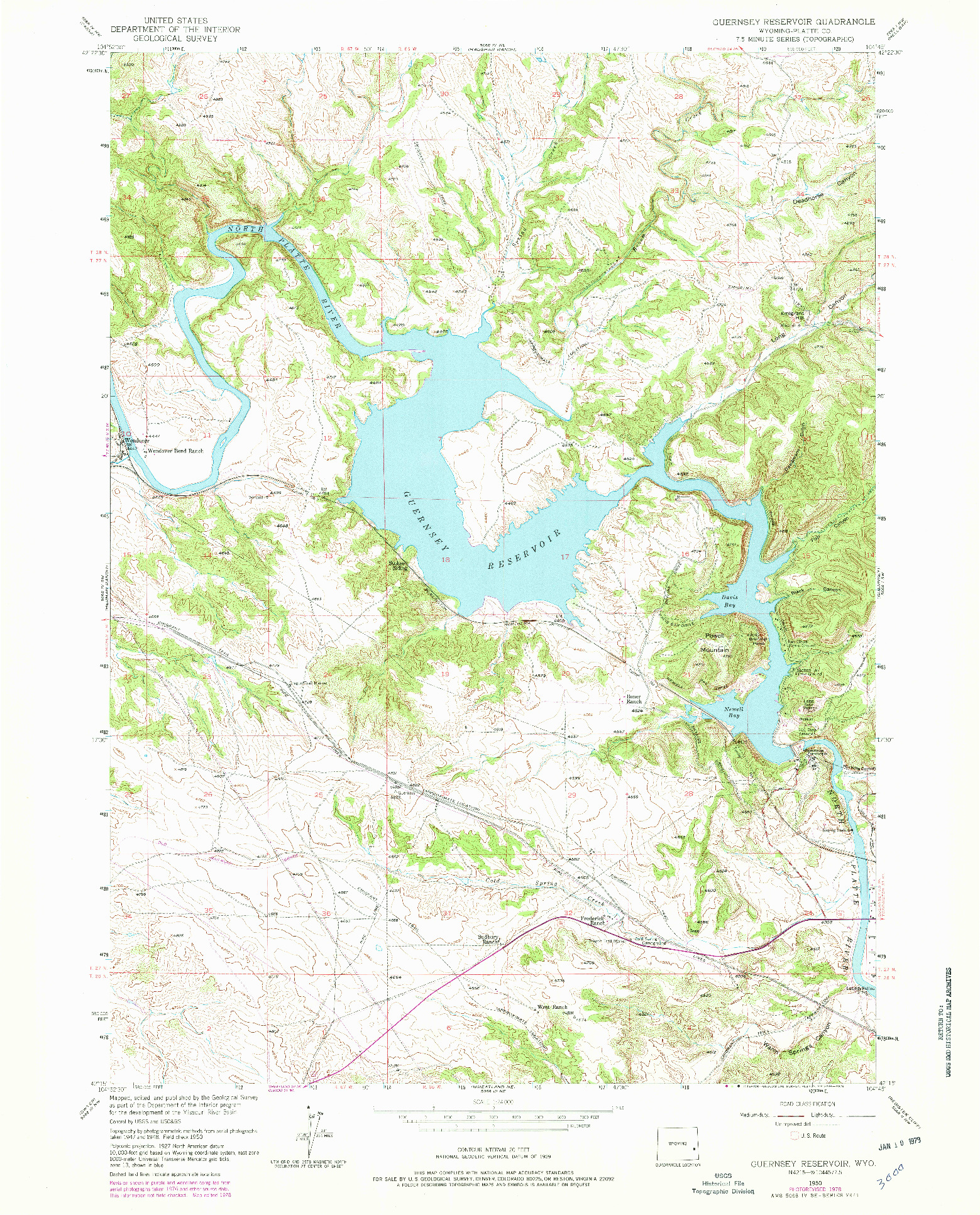 USGS 1:24000-SCALE QUADRANGLE FOR GUERNSEY RESERVOIR, WY 1950