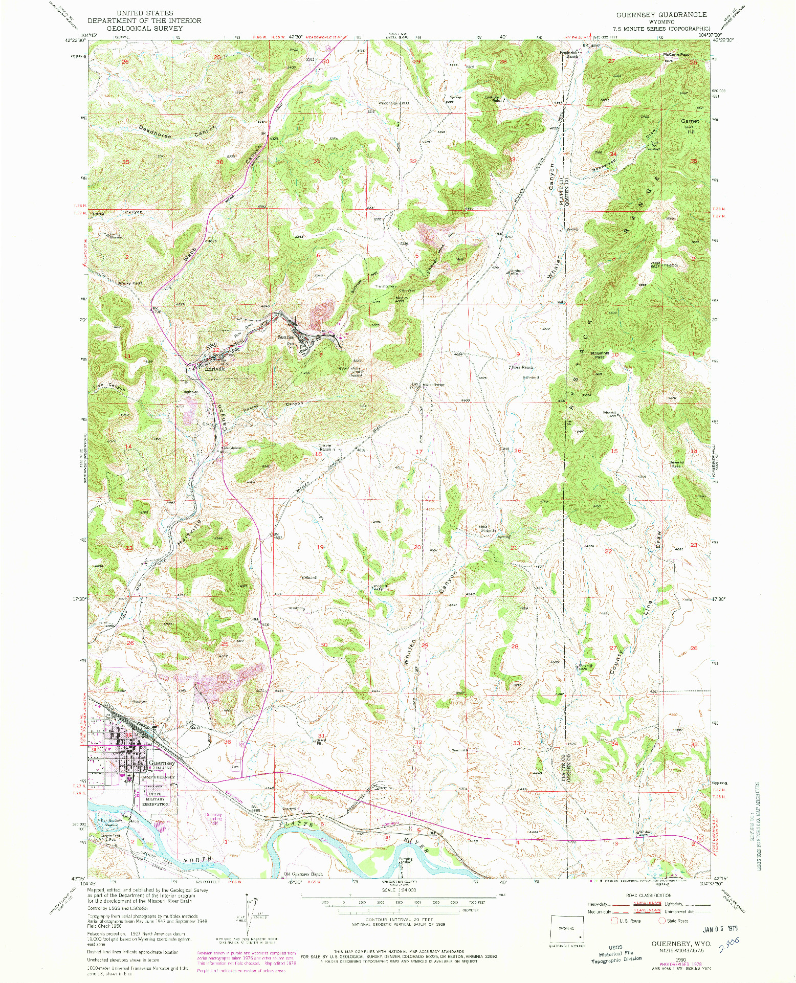 USGS 1:24000-SCALE QUADRANGLE FOR GUERNSEY, WY 1950