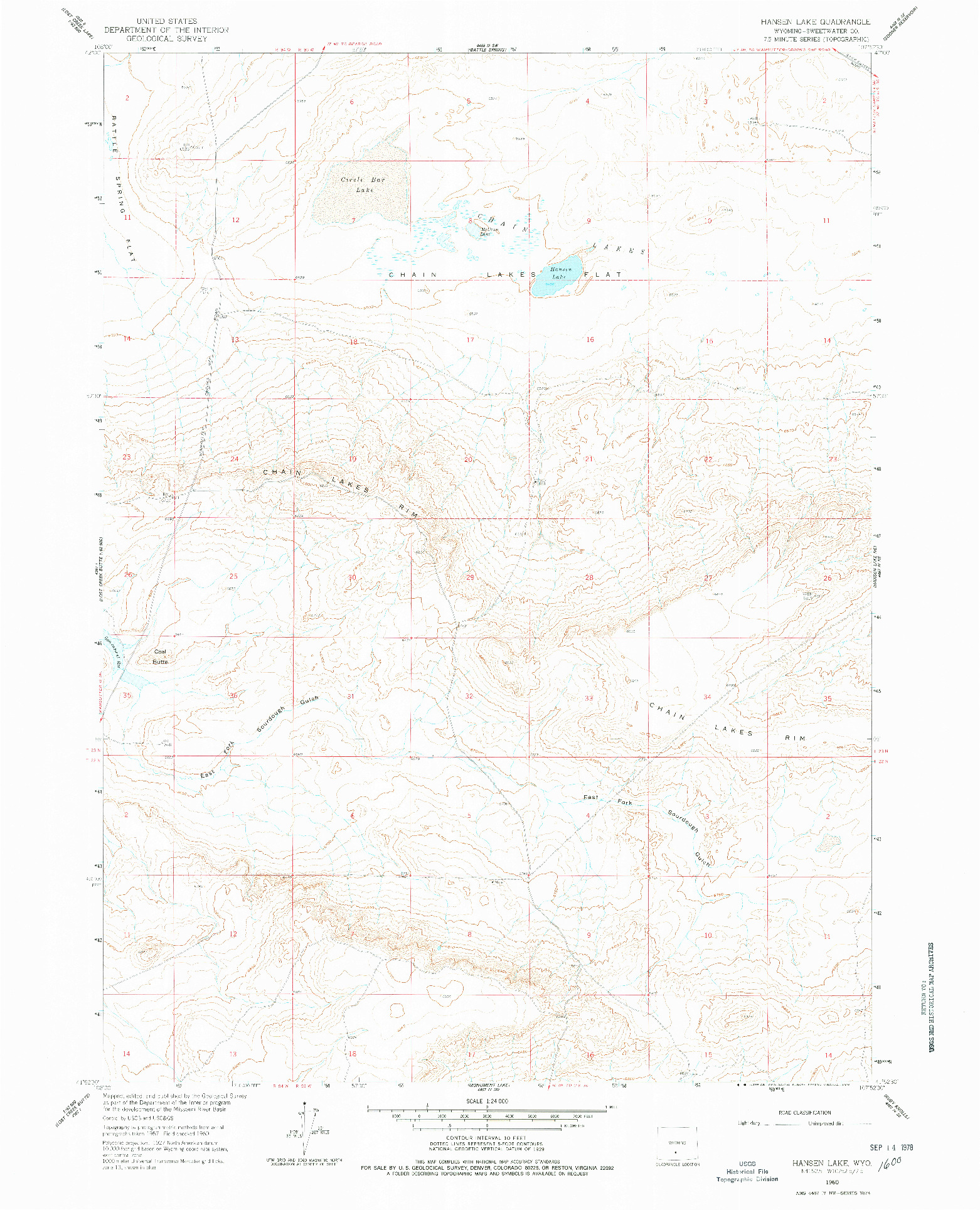 USGS 1:24000-SCALE QUADRANGLE FOR HANSEN LAKE, WY 1960