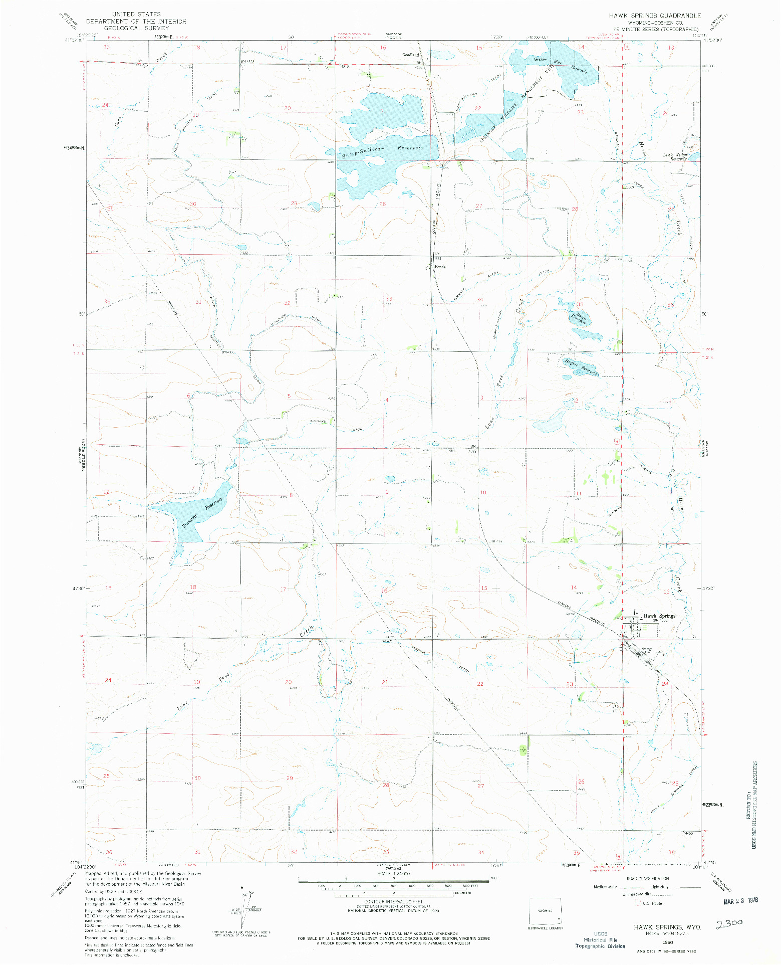 USGS 1:24000-SCALE QUADRANGLE FOR HAWK SPRINGS, WY 1960