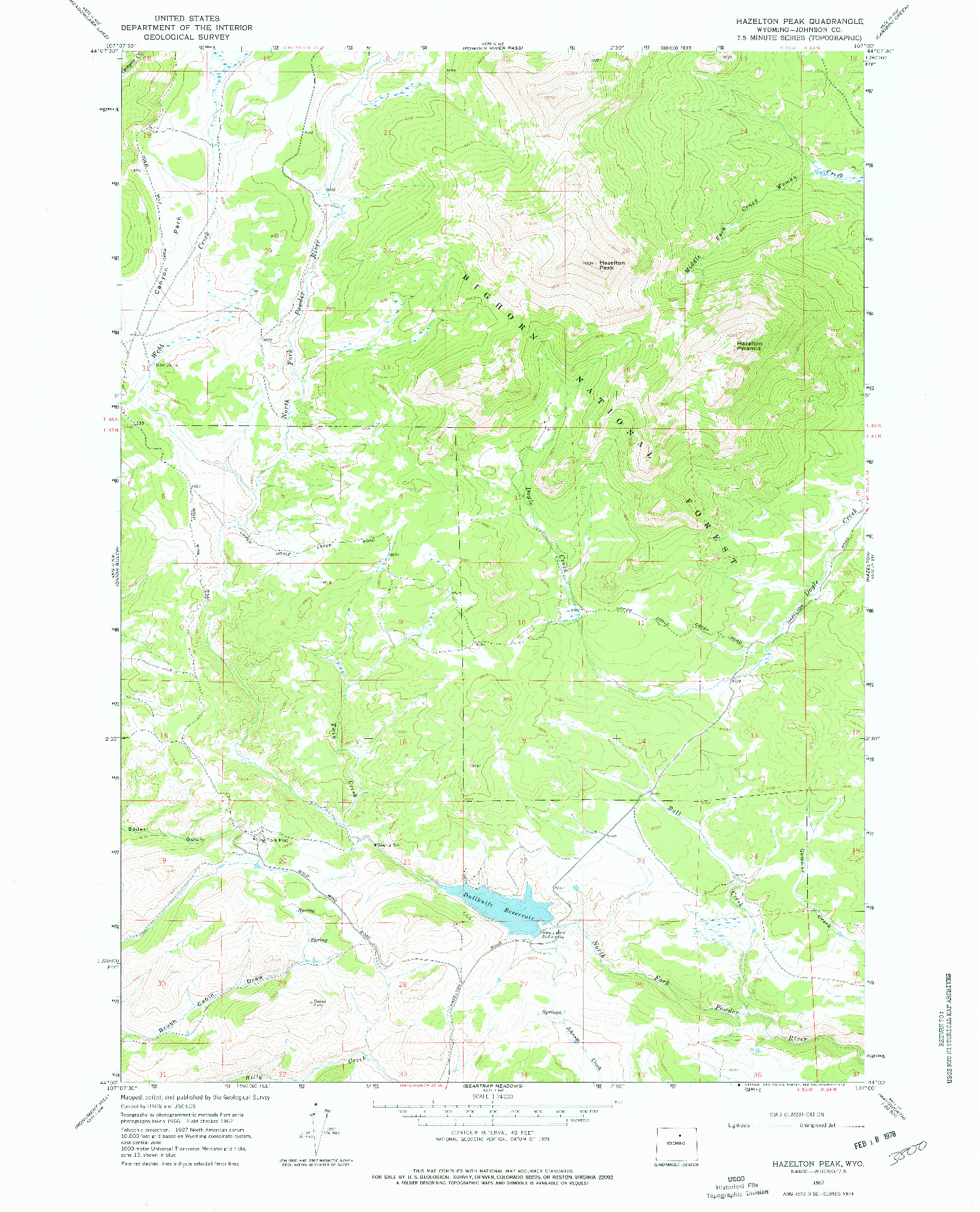 USGS 1:24000-SCALE QUADRANGLE FOR HAZELTON PEAK, WY 1967