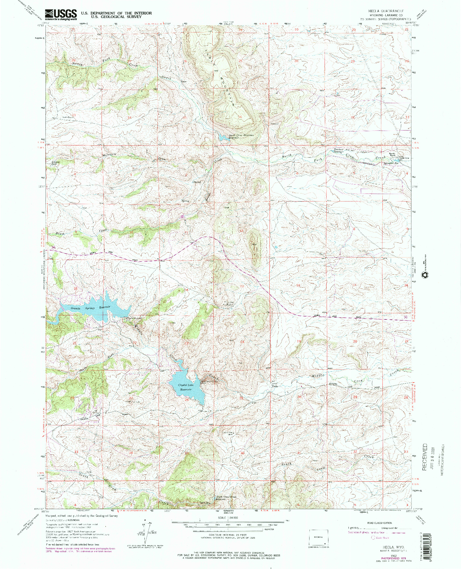 USGS 1:24000-SCALE QUADRANGLE FOR HECLA, WY 1962