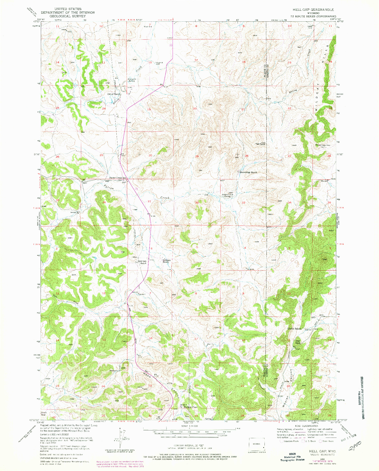 USGS 1:24000-SCALE QUADRANGLE FOR HELL GAP, WY 1950