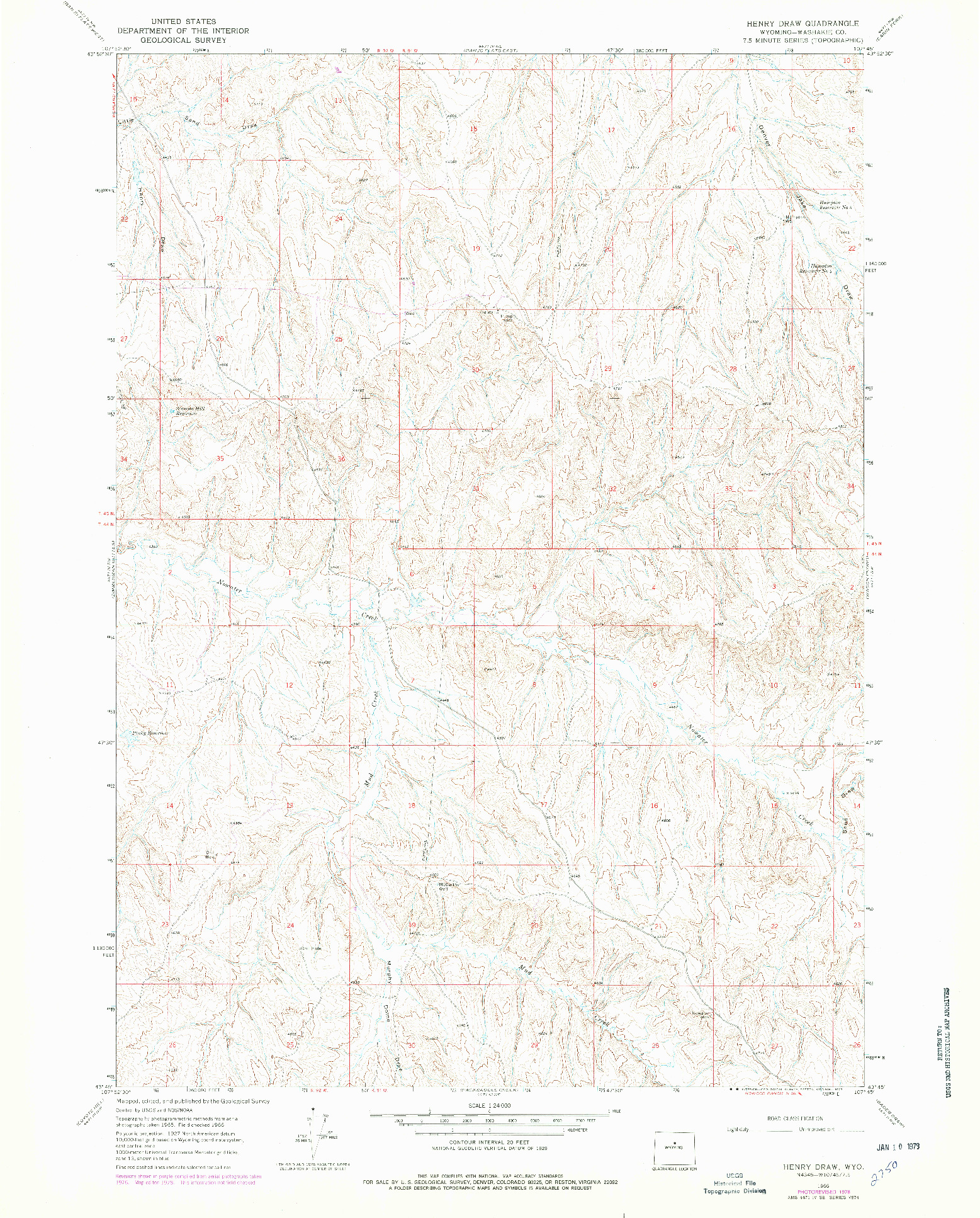 USGS 1:24000-SCALE QUADRANGLE FOR HENRY DRAW, WY 1966