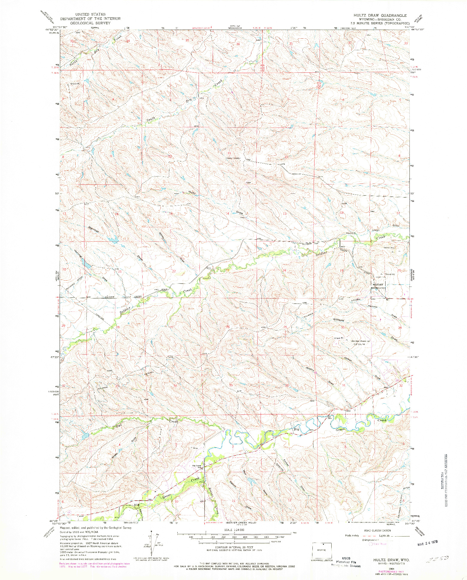 USGS 1:24000-SCALE QUADRANGLE FOR HULTZ DRAW, WY 1964