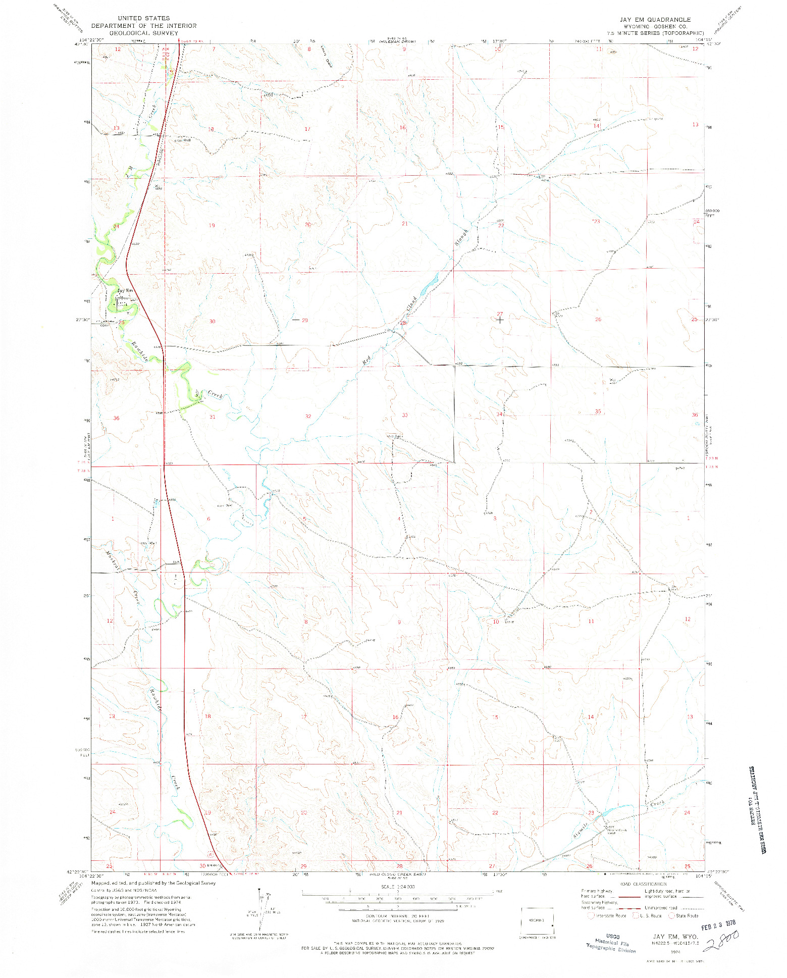 USGS 1:24000-SCALE QUADRANGLE FOR JAY EM, WY 1974