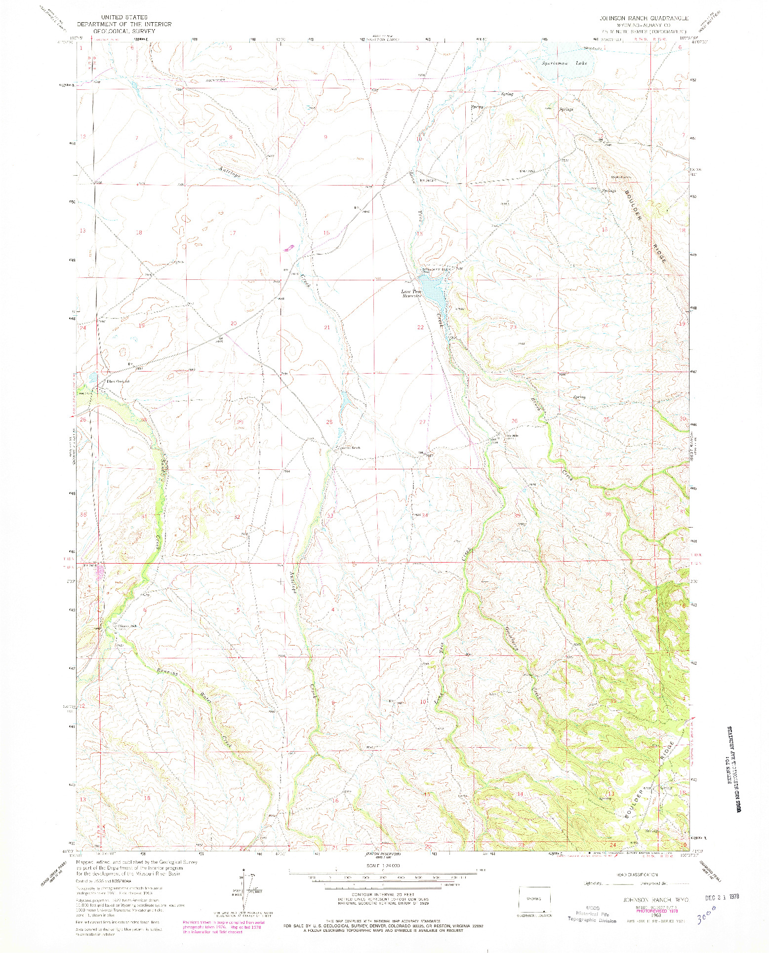 USGS 1:24000-SCALE QUADRANGLE FOR JOHNSON RANCH, WY 1963