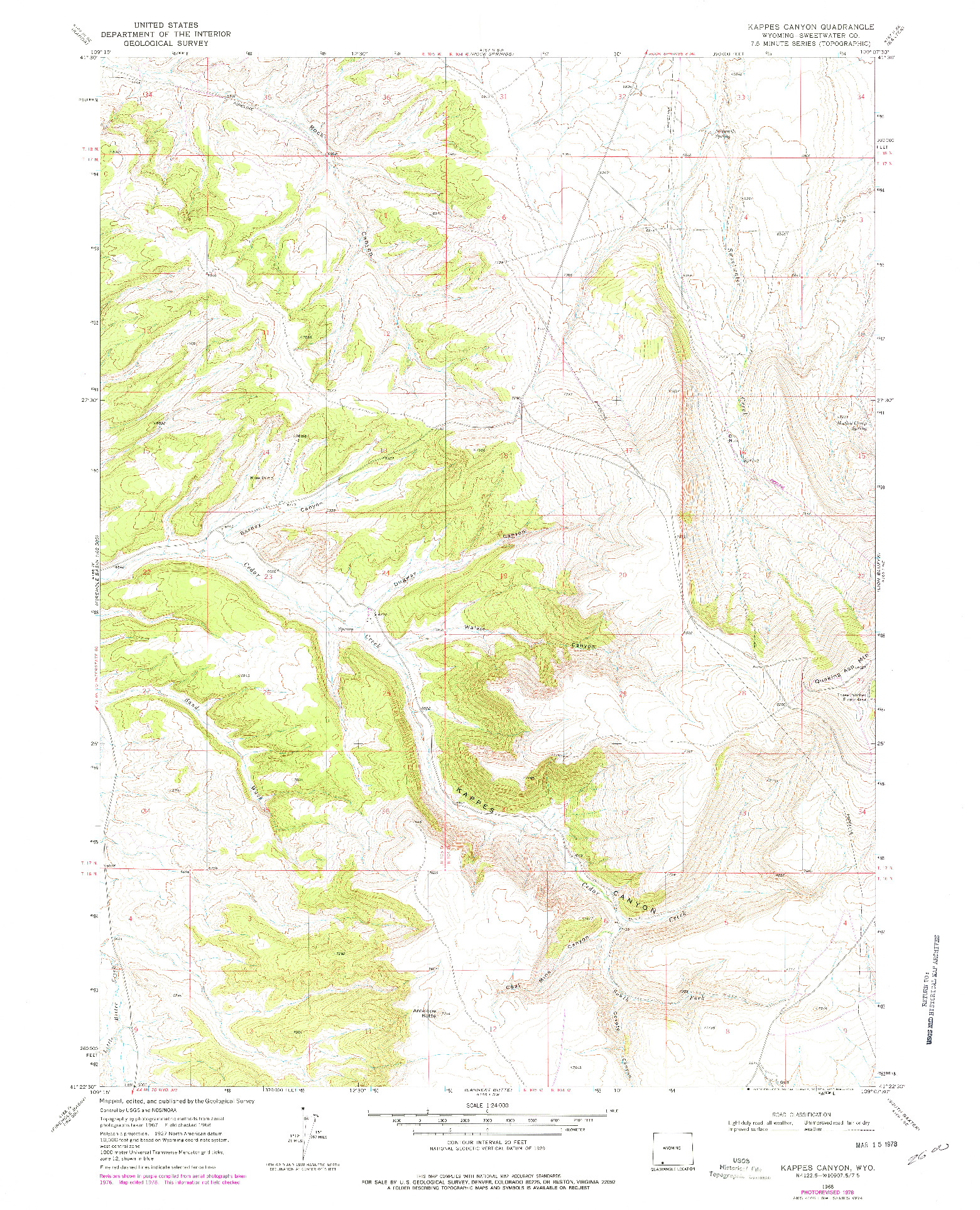 USGS 1:24000-SCALE QUADRANGLE FOR KAPPES CANYON, WY 1968
