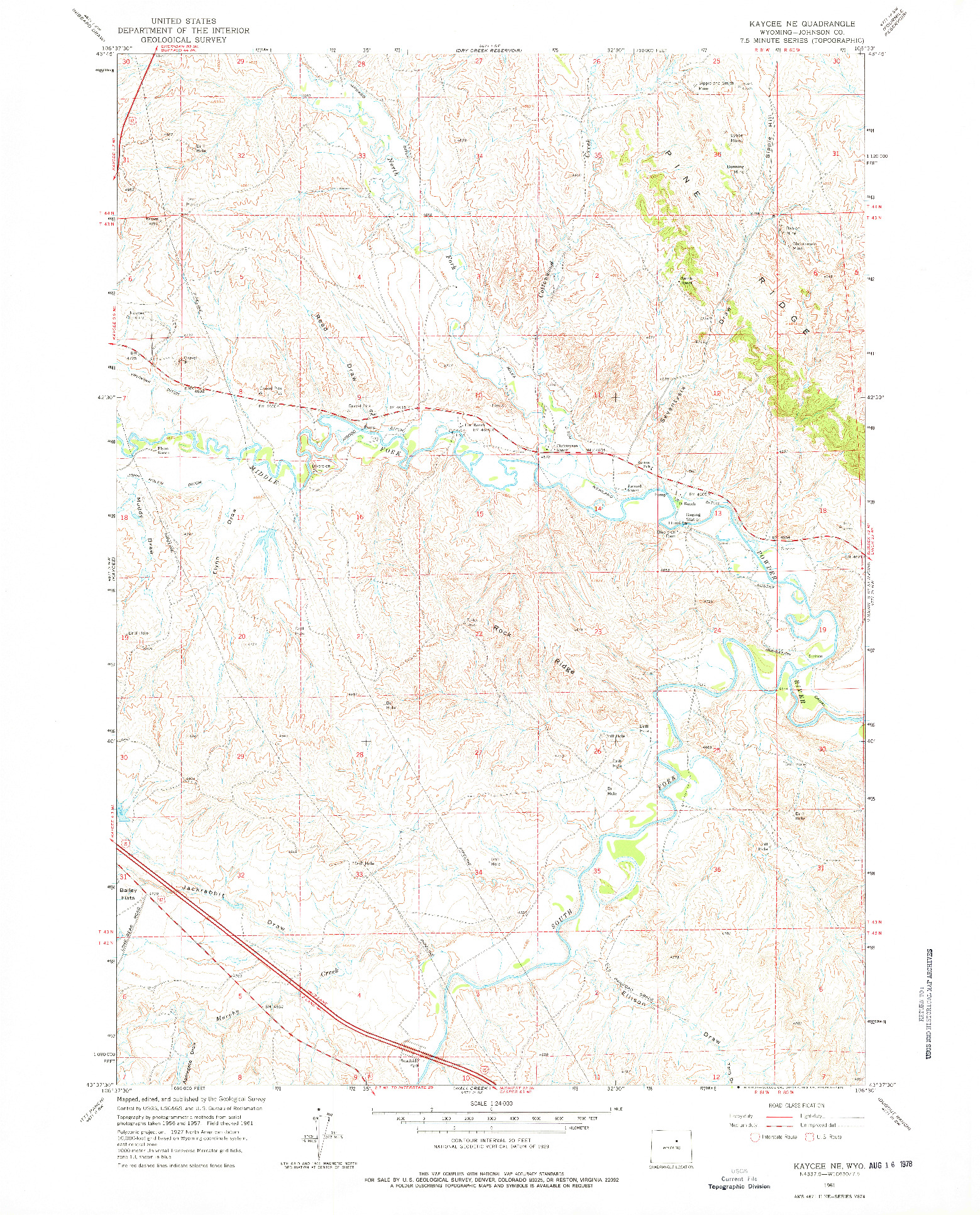 USGS 1:24000-SCALE QUADRANGLE FOR KAYCEE NE, WY 1961