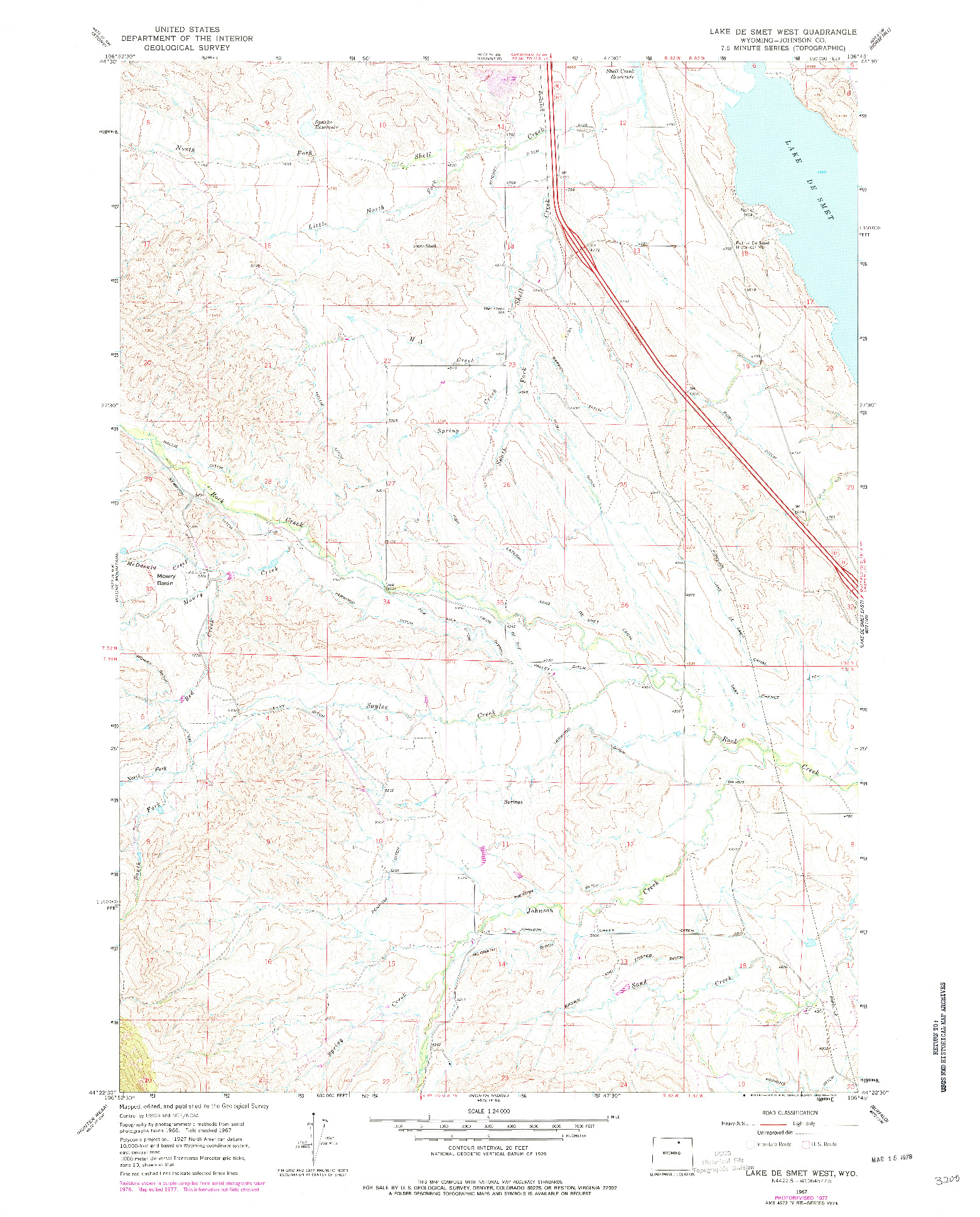 USGS 1:24000-SCALE QUADRANGLE FOR LAKE DE SMET WEST, WY 1967