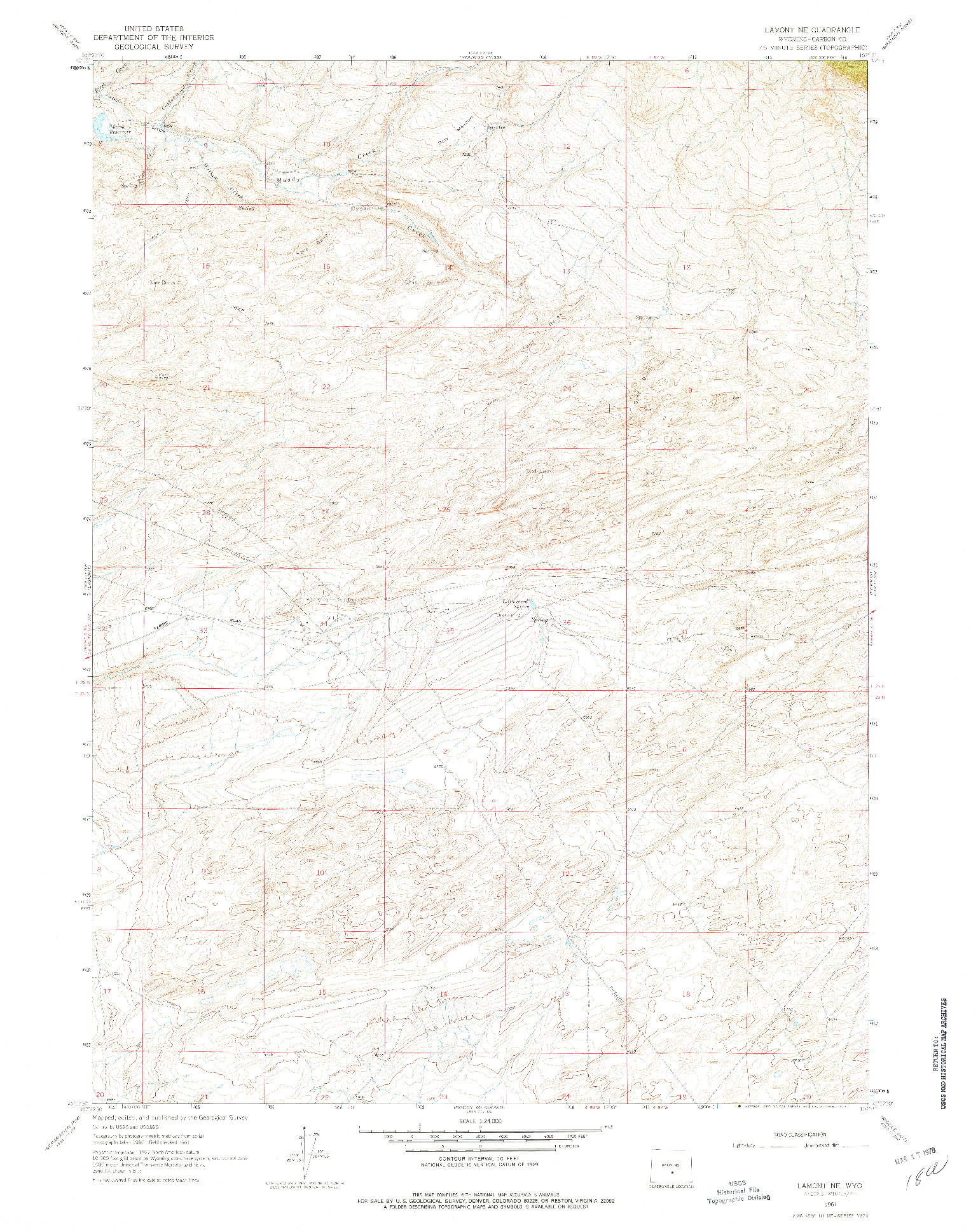 USGS 1:24000-SCALE QUADRANGLE FOR LAMONT NE, WY 1961