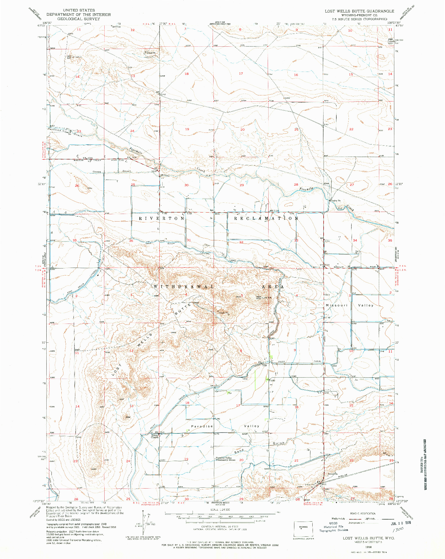 USGS 1:24000-SCALE QUADRANGLE FOR LOST WELLS BUTTE, WY 1958