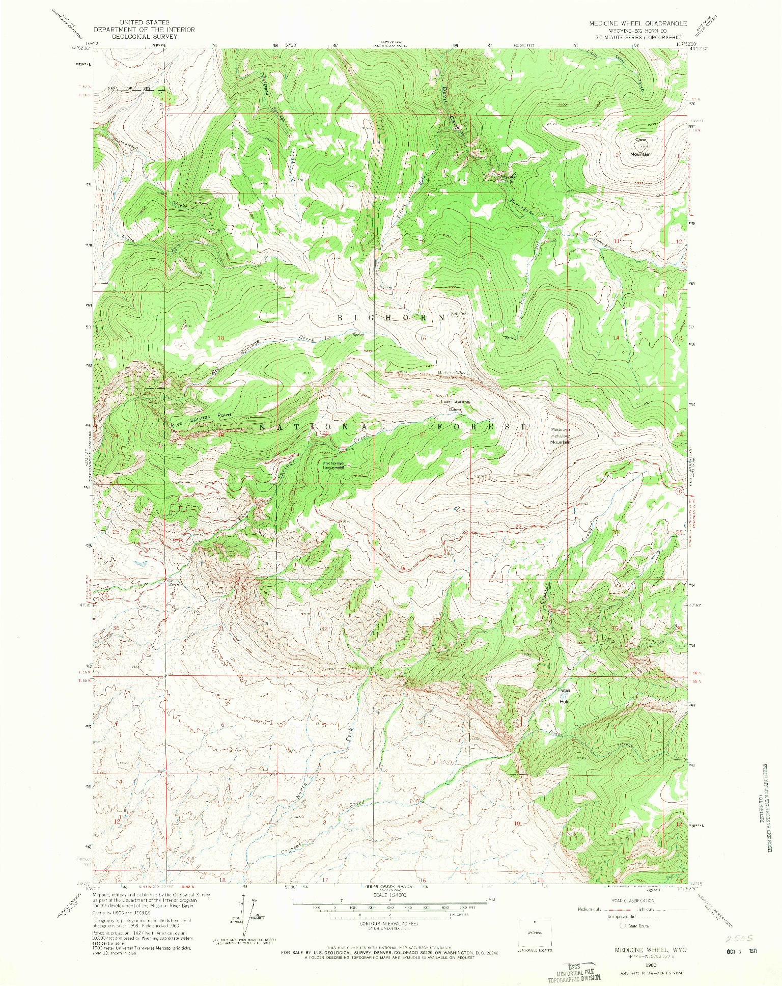 USGS 1:24000-SCALE QUADRANGLE FOR MEDICINE WHEEL, WY 1960