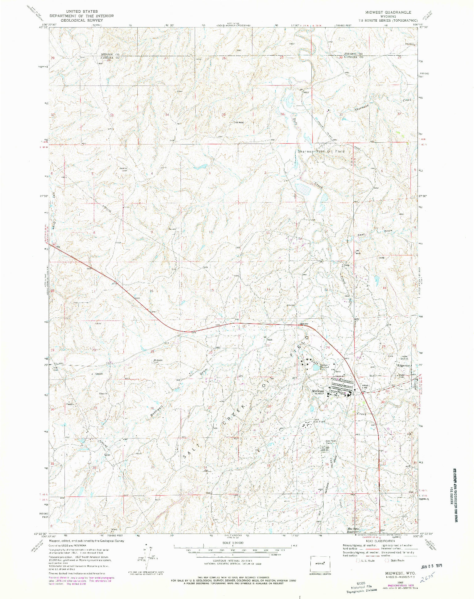 USGS 1:24000-SCALE QUADRANGLE FOR MIDWEST, WY 1968