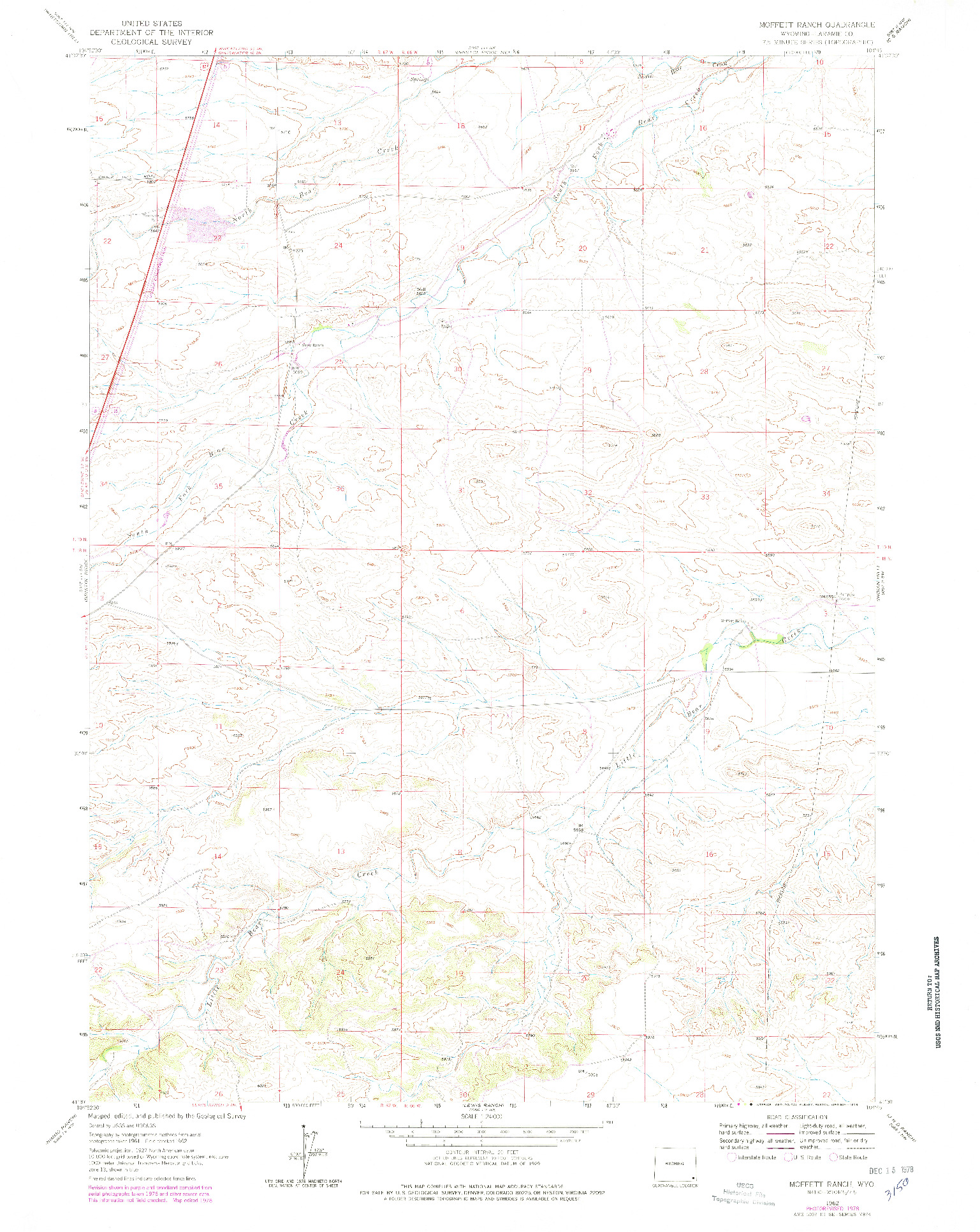 USGS 1:24000-SCALE QUADRANGLE FOR MOFFETT RANCH, WY 1962