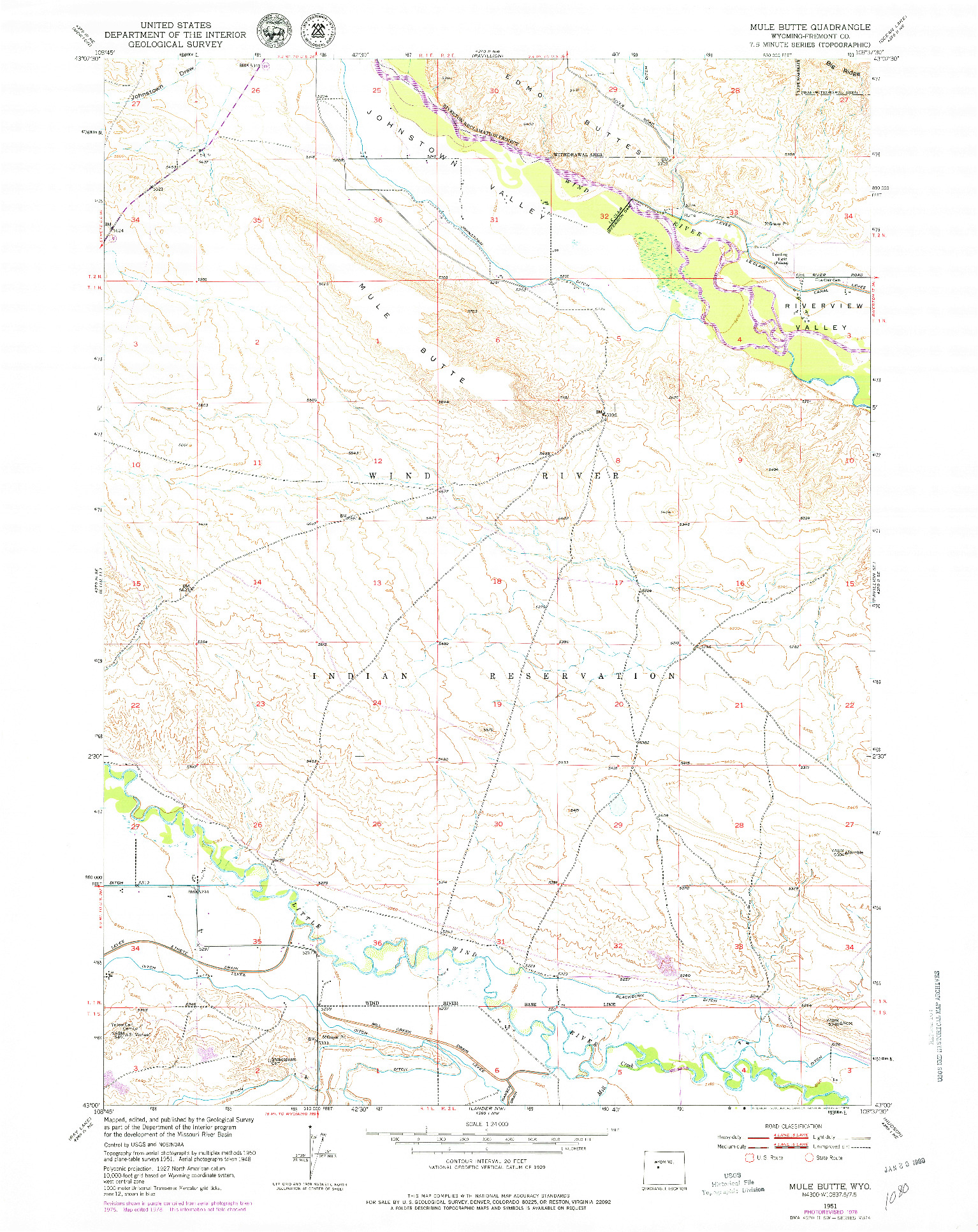 USGS 1:24000-SCALE QUADRANGLE FOR MULE BUTTE, WY 1951