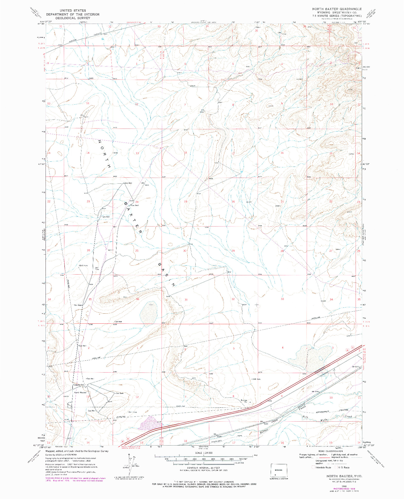 USGS 1:24000-SCALE QUADRANGLE FOR NORTH BAXTER, WY 1968