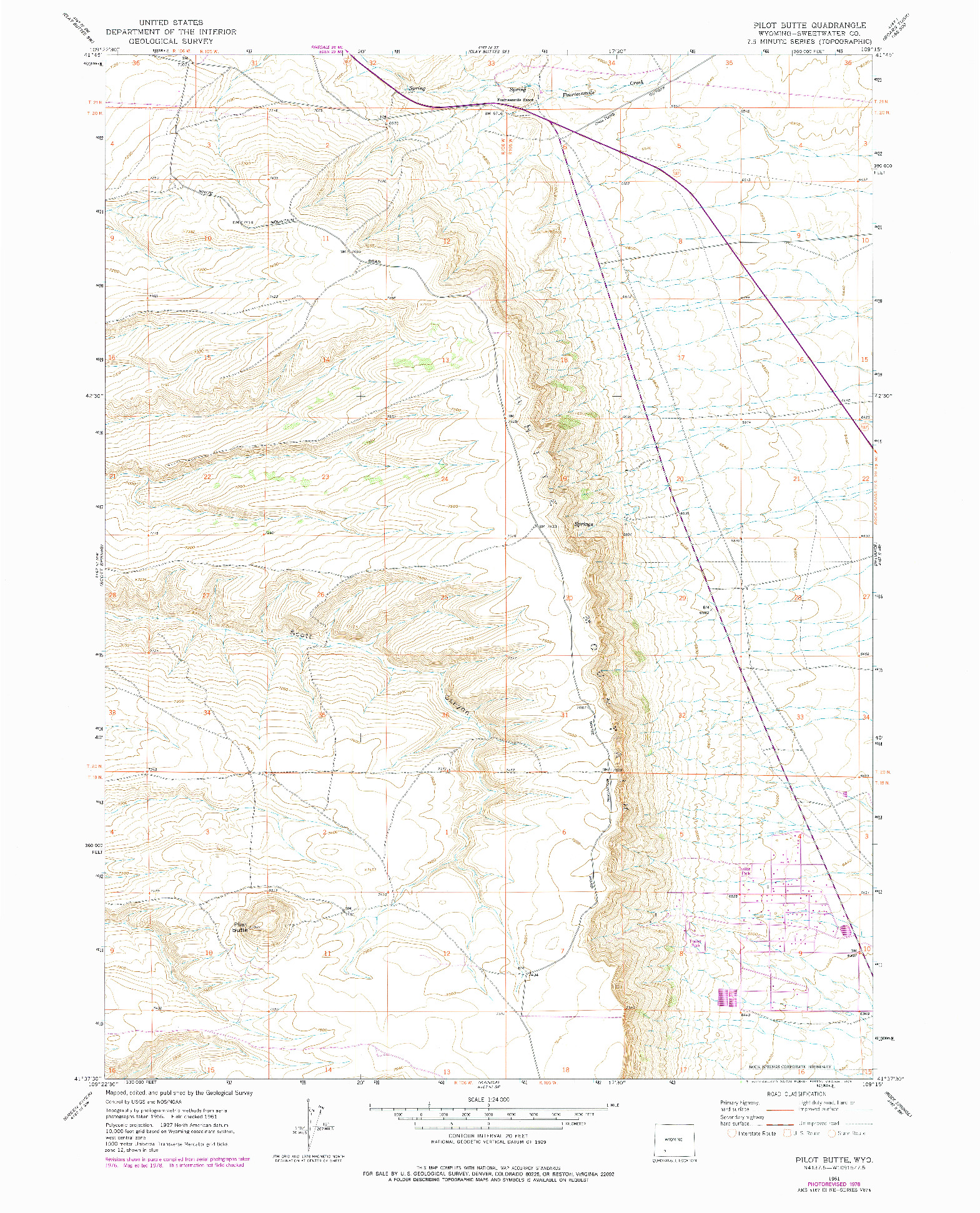 USGS 1:24000-SCALE QUADRANGLE FOR PILOT BUTTE, WY 1961