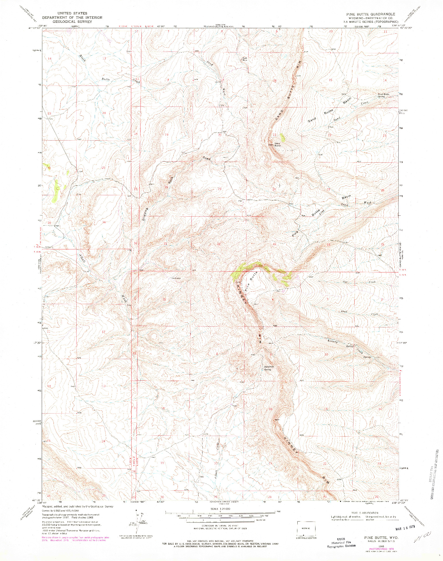 USGS 1:24000-SCALE QUADRANGLE FOR PINE BLUFFS, WY 1968
