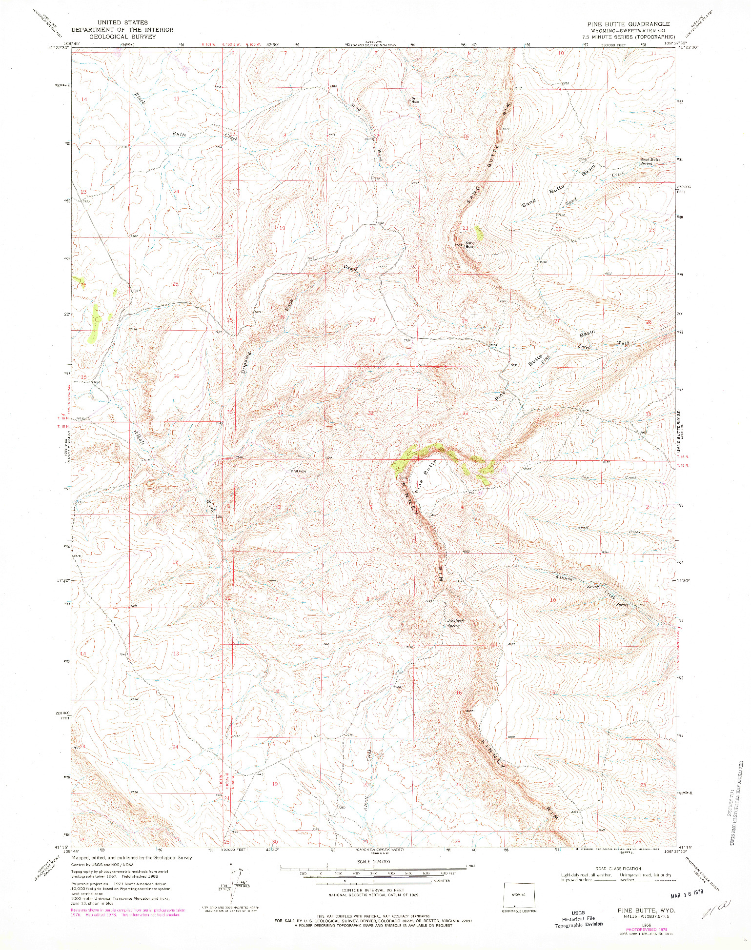USGS 1:24000-SCALE QUADRANGLE FOR PINE BLUFFS, WY 1968