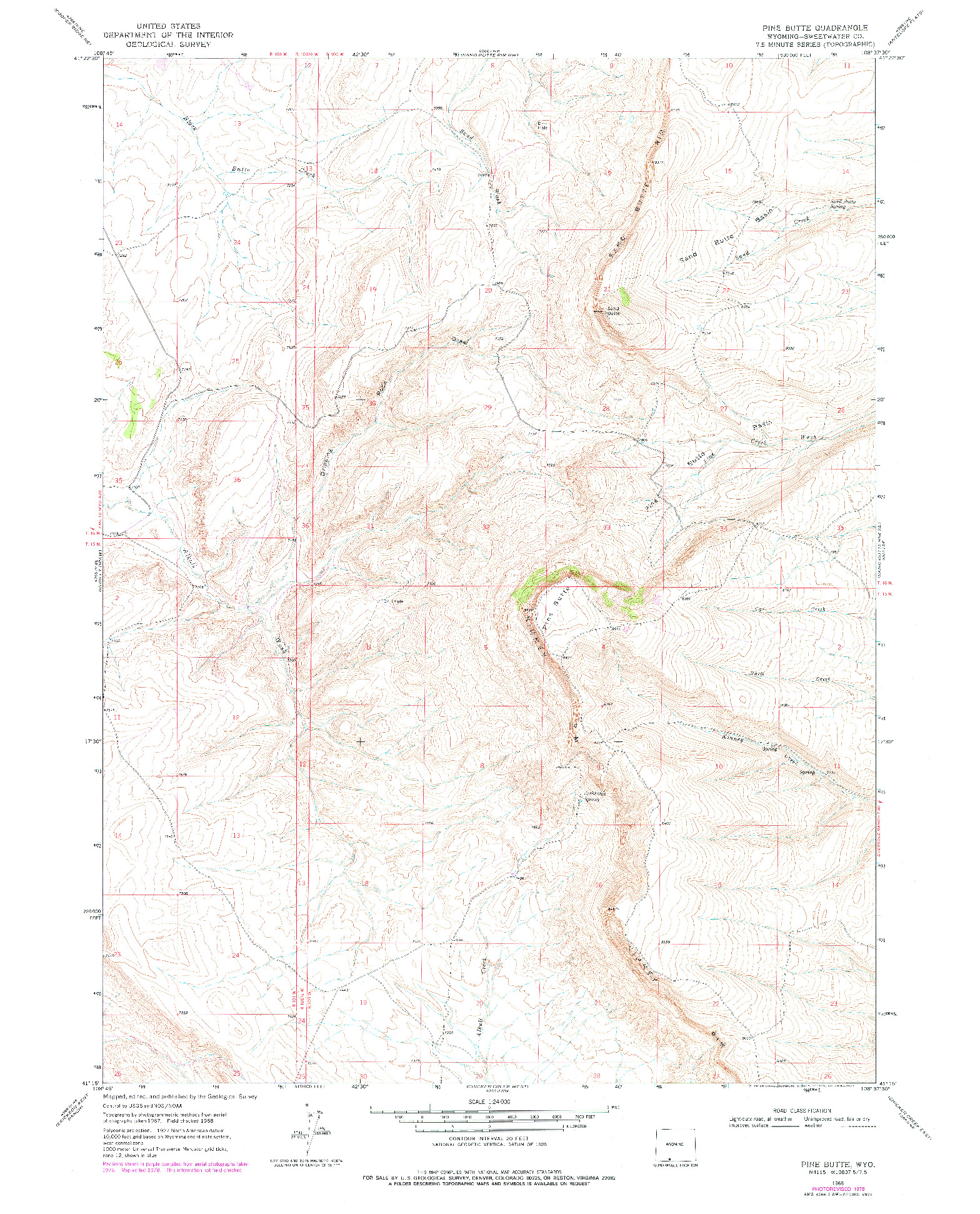USGS 1:24000-SCALE QUADRANGLE FOR PINE BUTTE, WY 1968