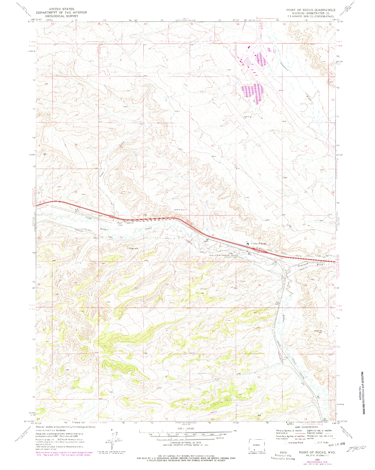 USGS 1:24000-SCALE QUADRANGLE FOR POINT OF ROCKS, WY 1968