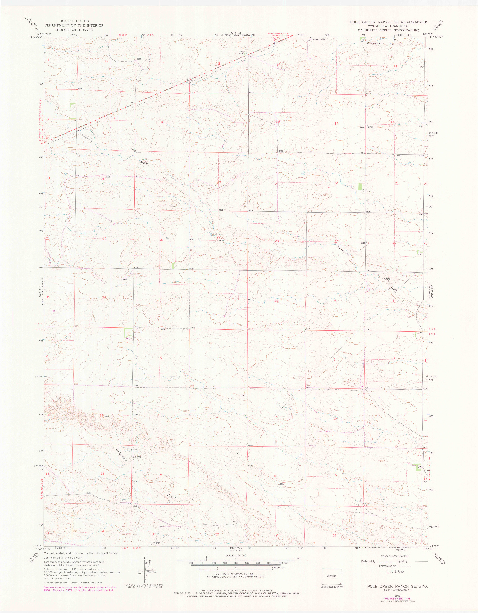 USGS 1:24000-SCALE QUADRANGLE FOR POLE CREEK RANCH SE, WY 1963