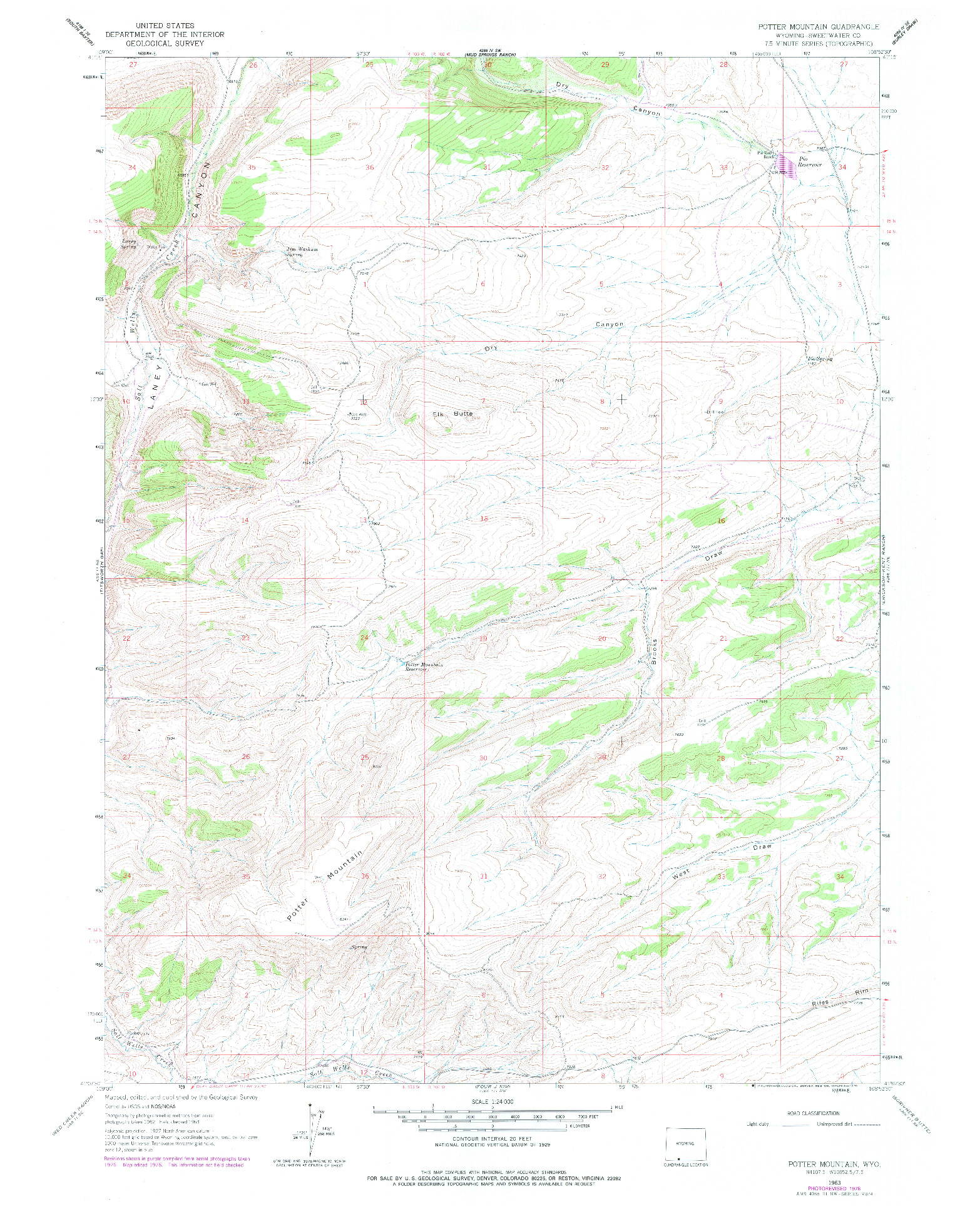 USGS 1:24000-SCALE QUADRANGLE FOR POTTER MOUNTAIN, WY 1963