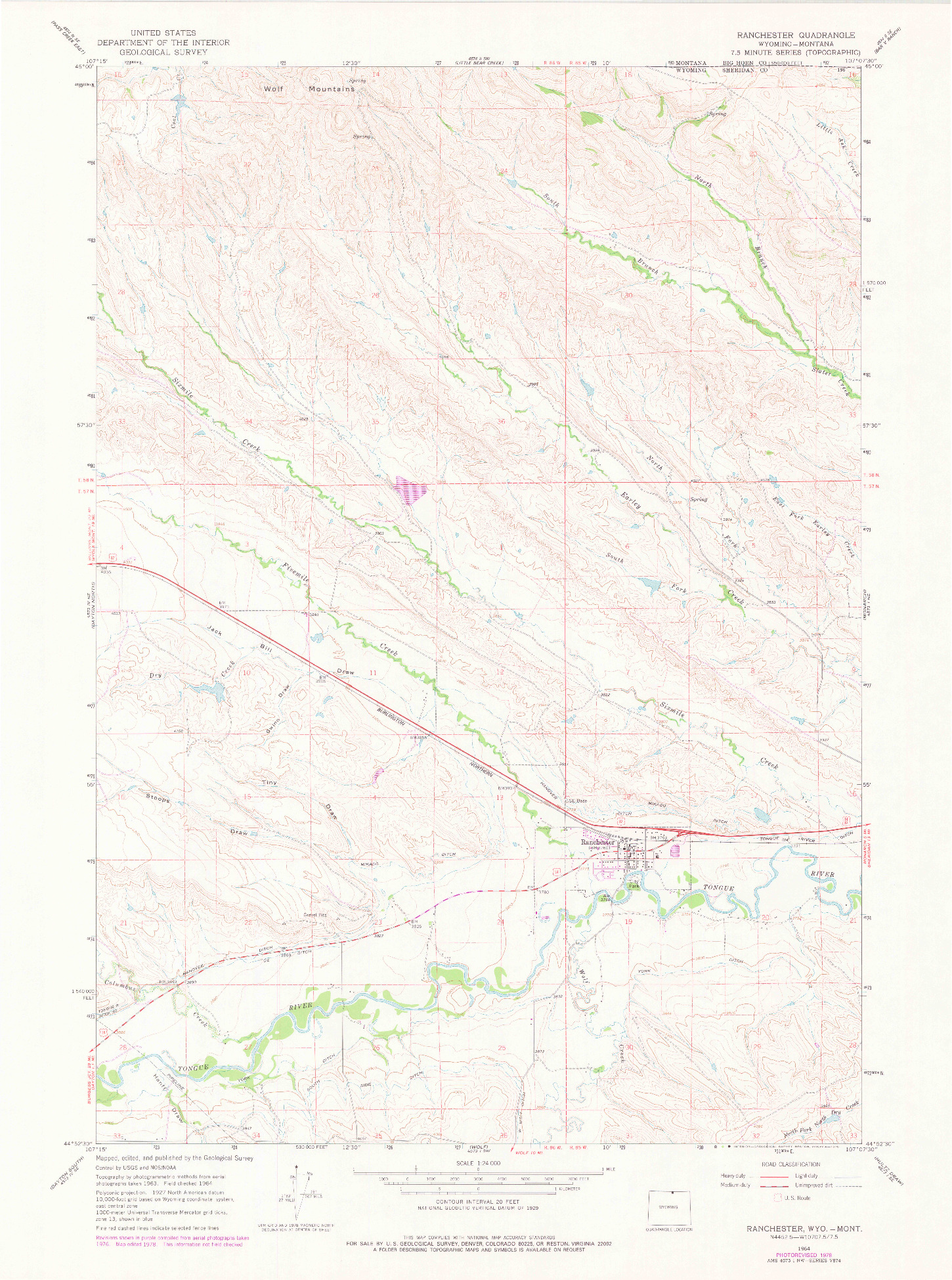 USGS 1:24000-SCALE QUADRANGLE FOR RANCHESTER, WY 1964