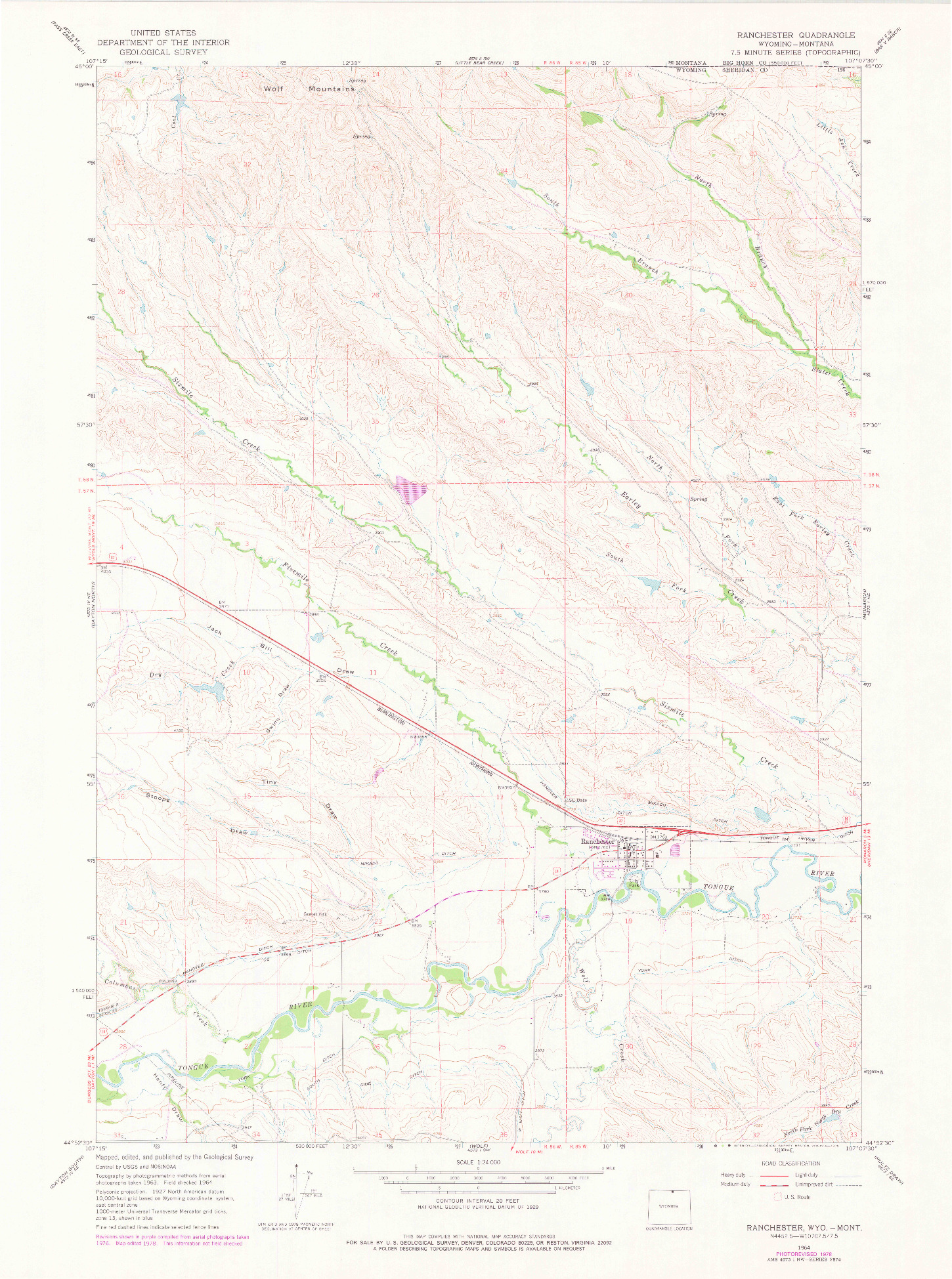 USGS 1:24000-SCALE QUADRANGLE FOR RANCHESTER, WY 1964