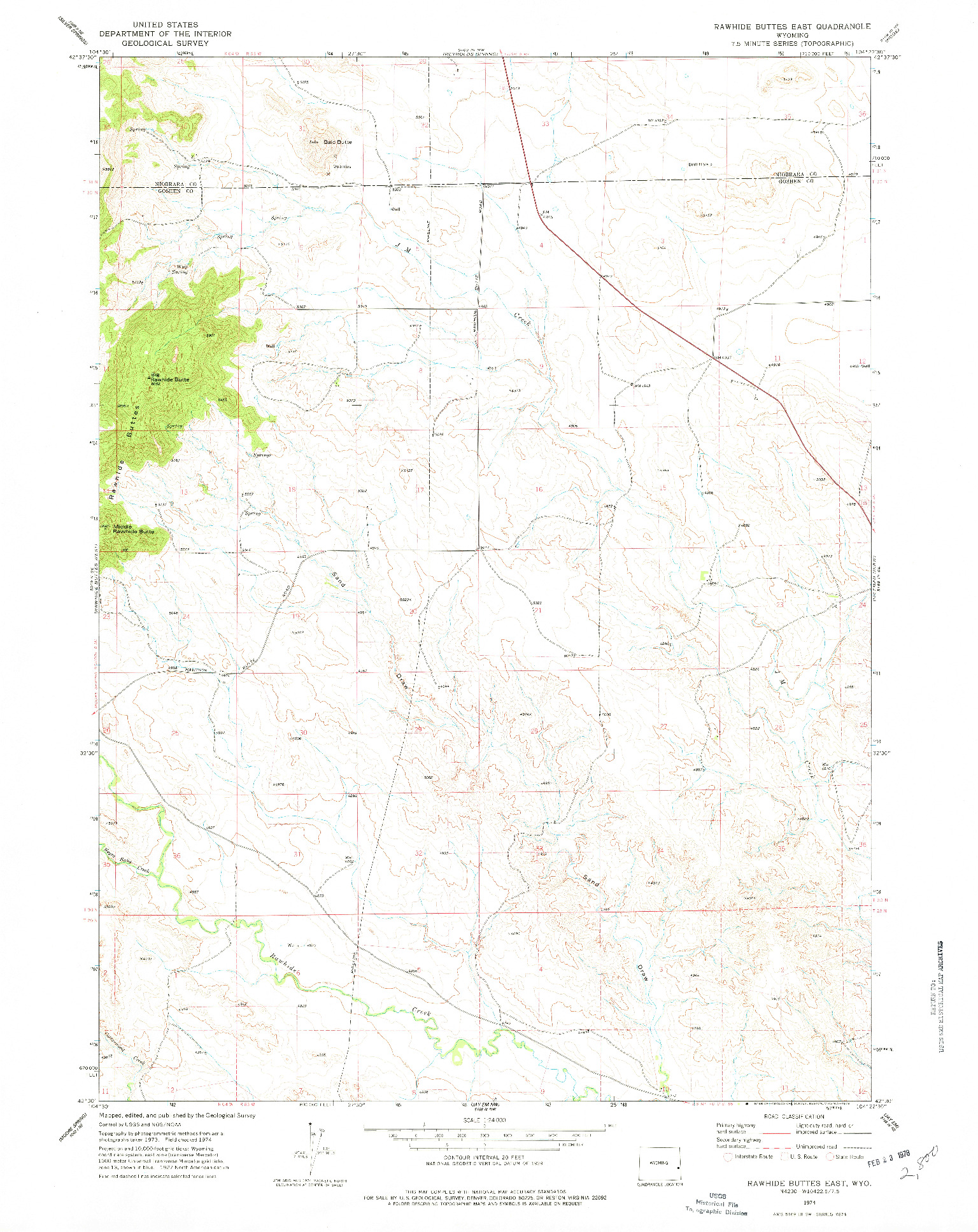 USGS 1:24000-SCALE QUADRANGLE FOR RAWHIDE BUTTES EAST, WY 1974