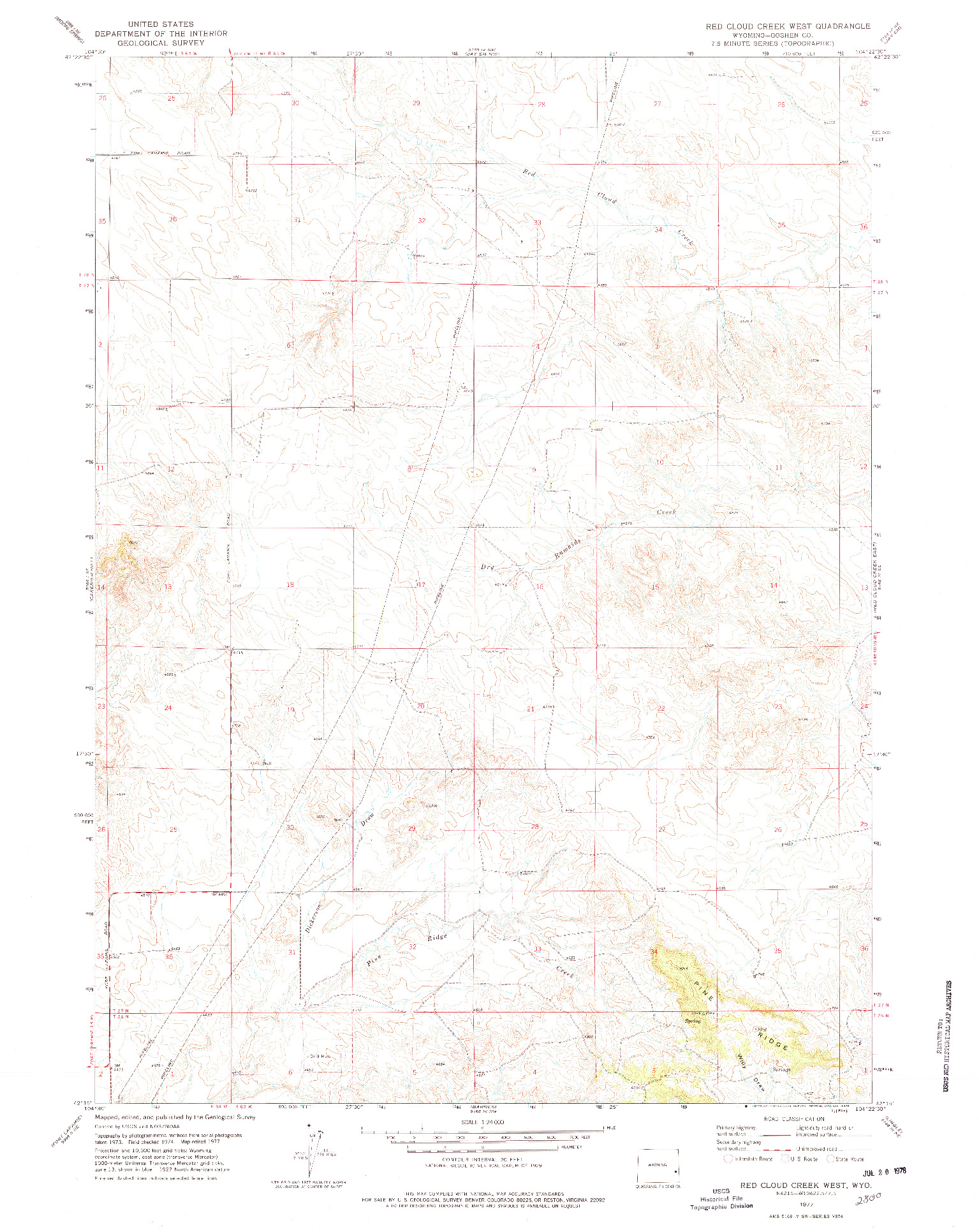 USGS 1:24000-SCALE QUADRANGLE FOR RED CLOUD CREEK WEST, WY 1977