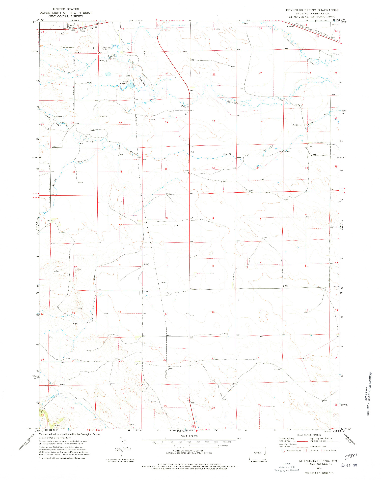 USGS 1:24000-SCALE QUADRANGLE FOR REYNOLDS SPRING, WY 1974