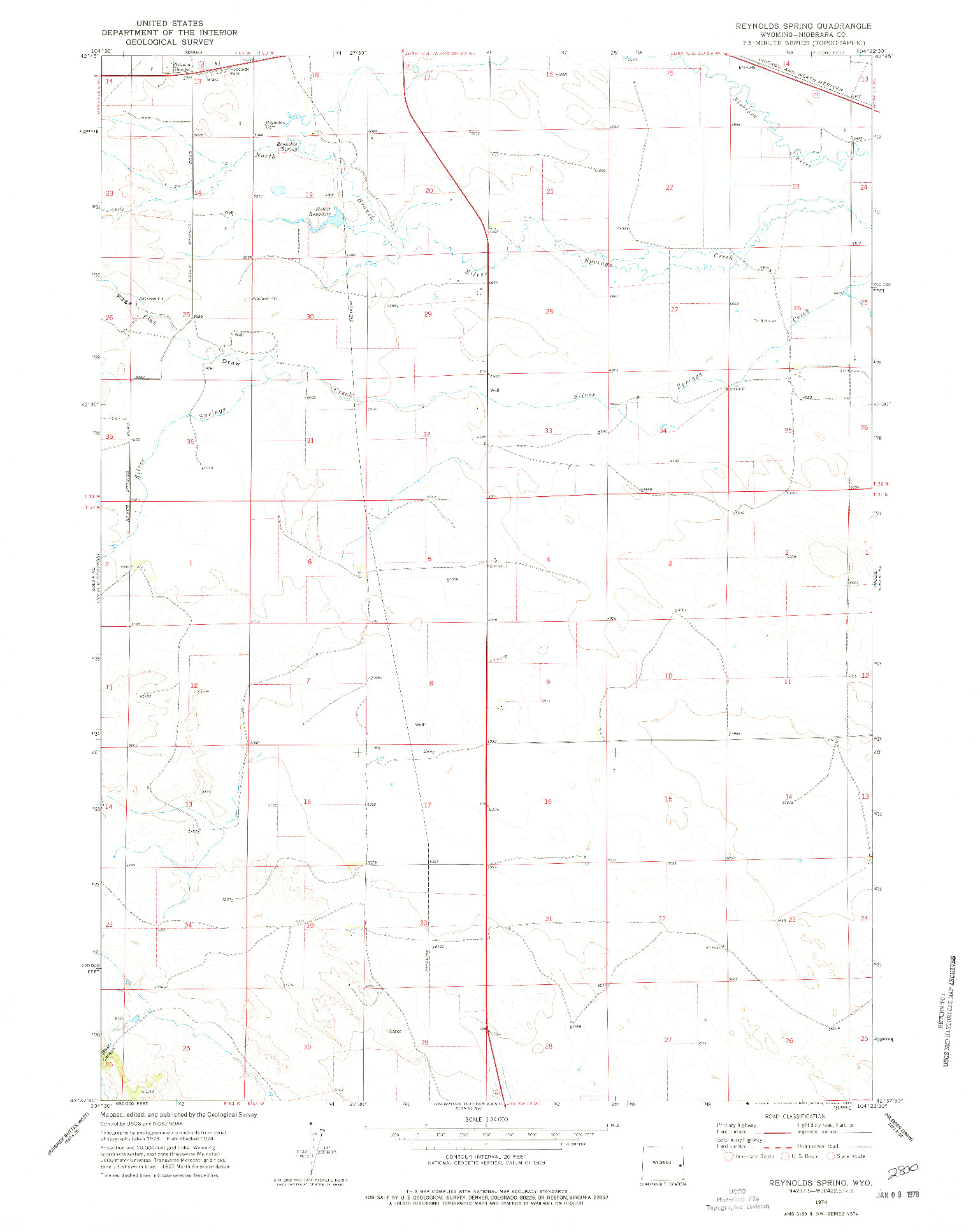 USGS 1:24000-SCALE QUADRANGLE FOR REYNOLDS SPRING, WY 1974