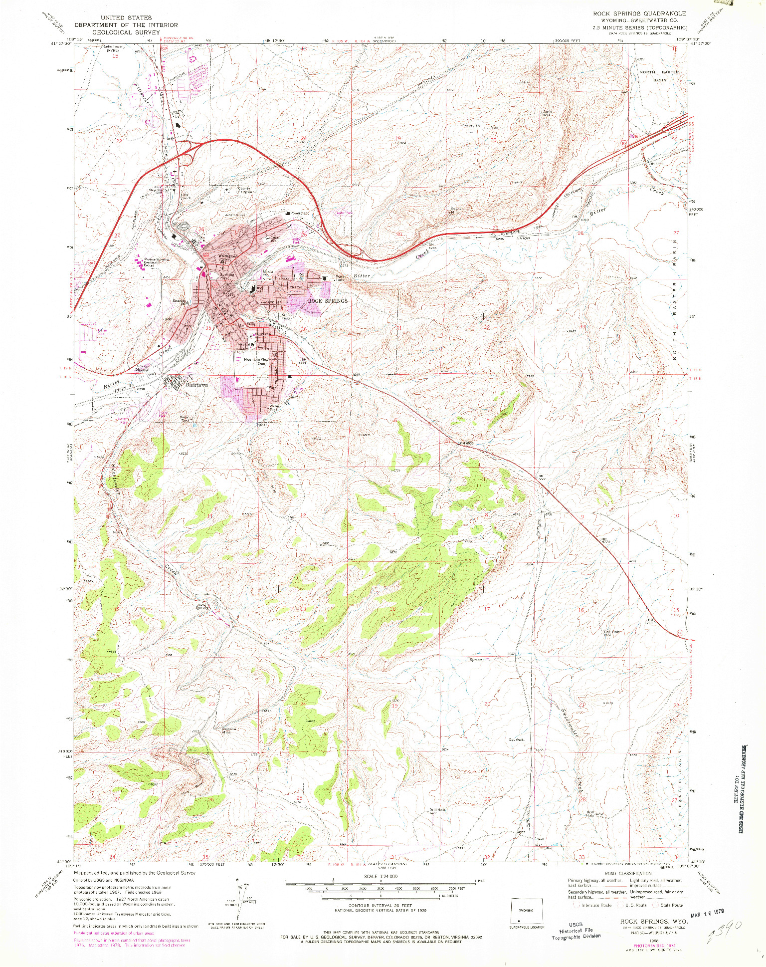 USGS 1:24000-SCALE QUADRANGLE FOR ROCK SPRINGS, WY 1968