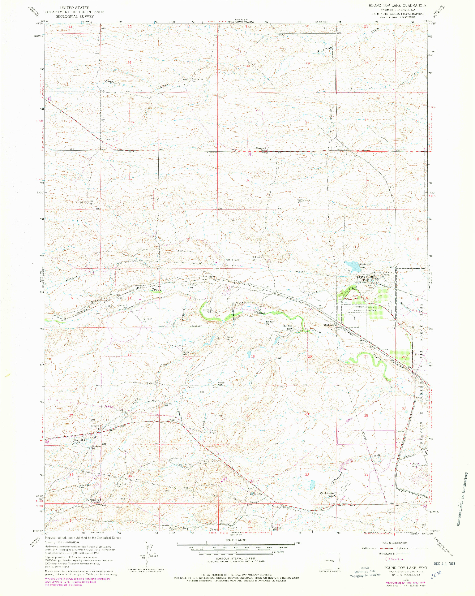 USGS 1:24000-SCALE QUADRANGLE FOR ROUND TOP LAKE, WY 1961