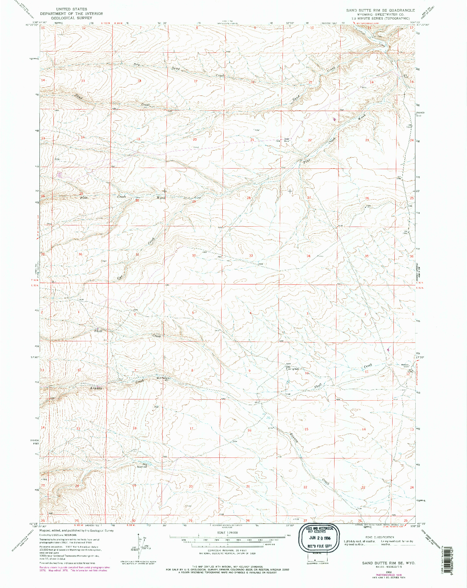 USGS 1:24000-SCALE QUADRANGLE FOR SAND BUTTE RIM SE, WY 1968