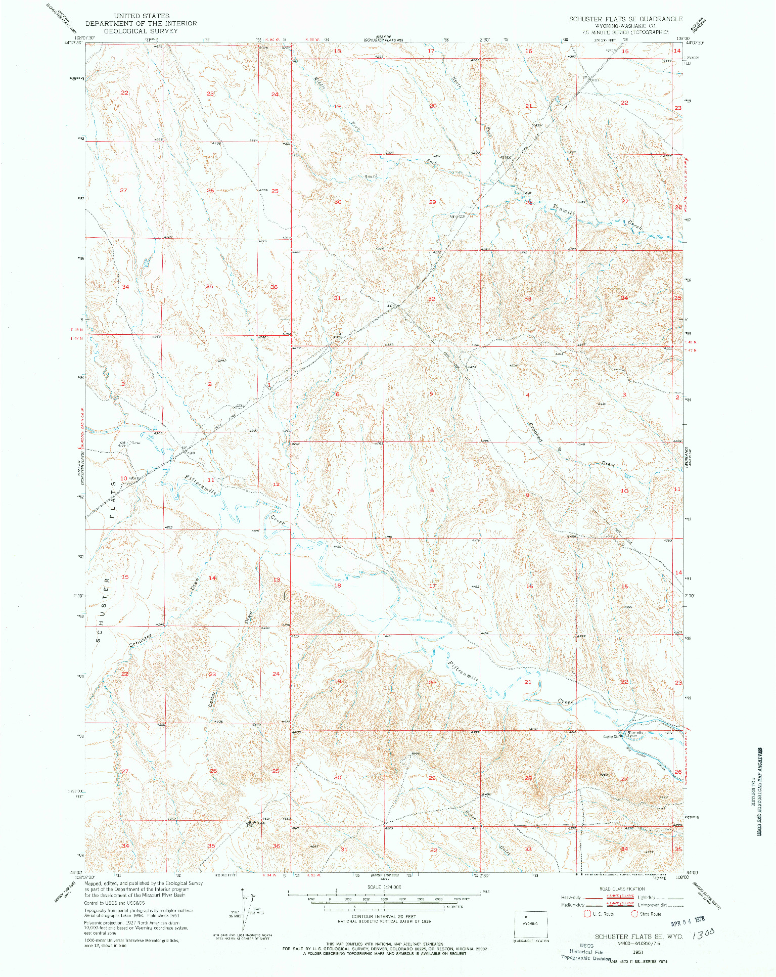 USGS 1:24000-SCALE QUADRANGLE FOR SCHUSTER FLATS SE, WY 1951