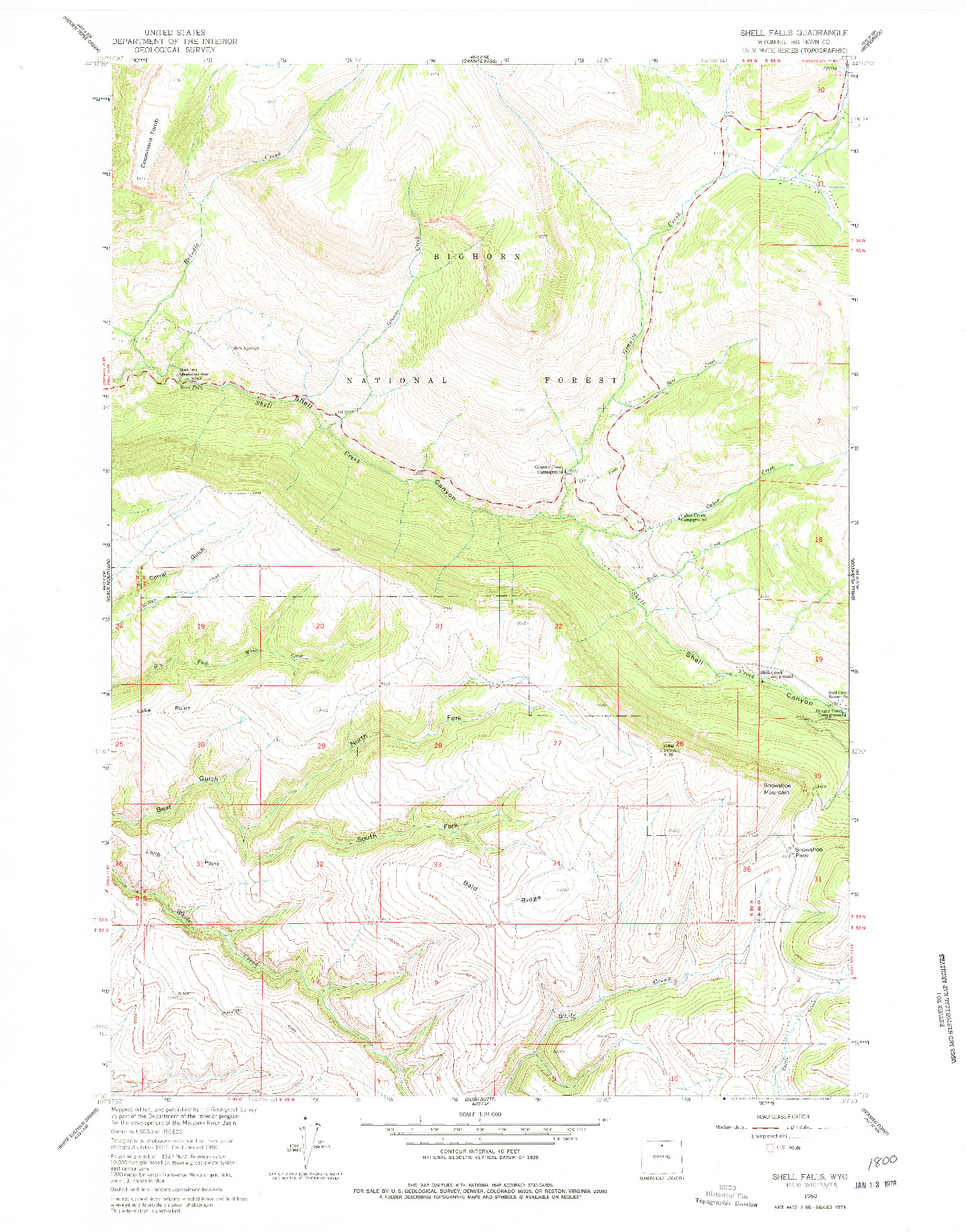 USGS 1:24000-SCALE QUADRANGLE FOR SHELL FALLS, WY 1960